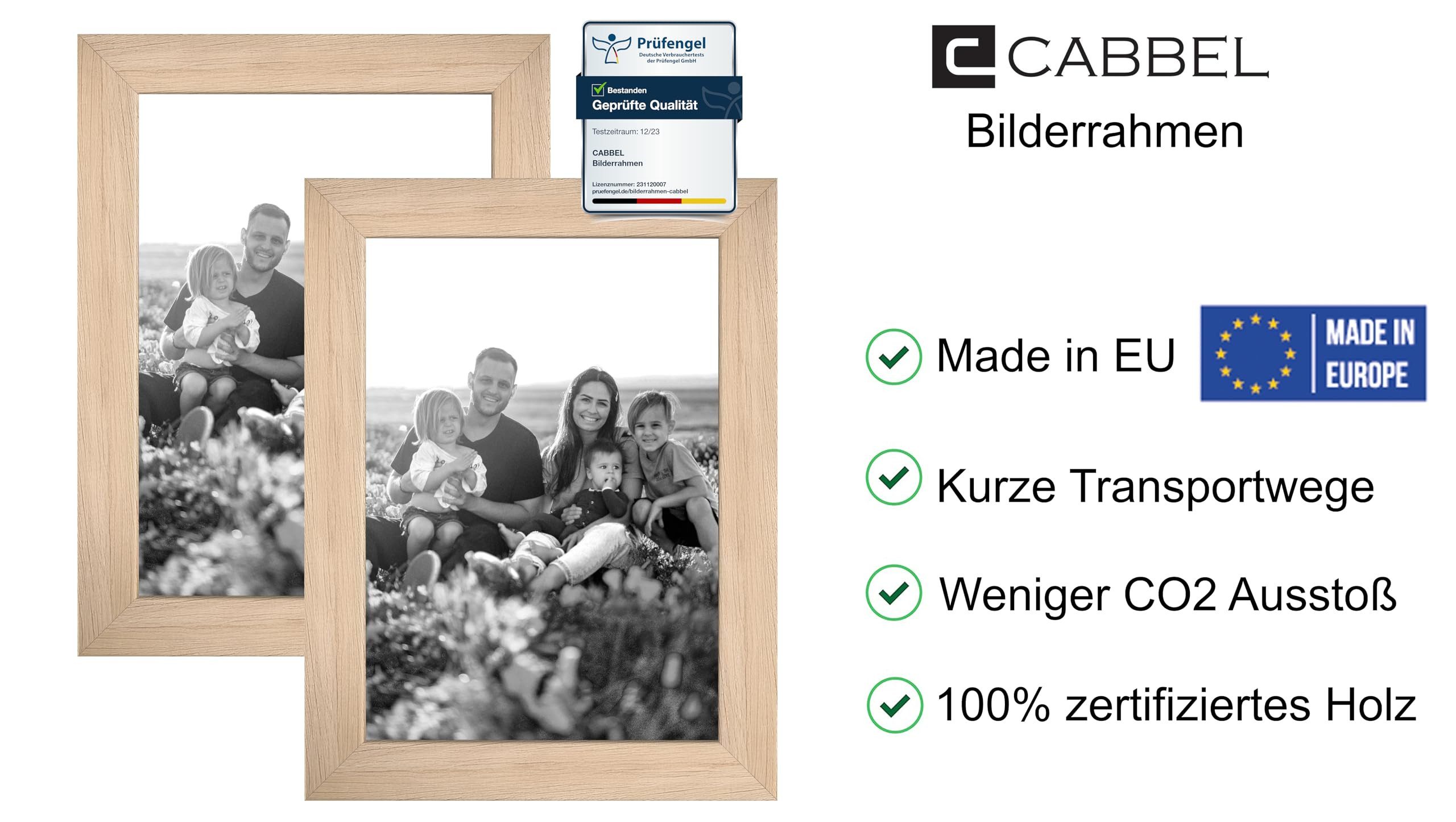 CABBEL Bilderrahmen MDF Holzrahmen Fotorahmen modern Collagen Foto Poster Galerie Wanddeko, für 2 Bilder (2 St), 18x24 cm Natur Wohnzimmer elegant Schmal Fotogalerie Schlafzimmer