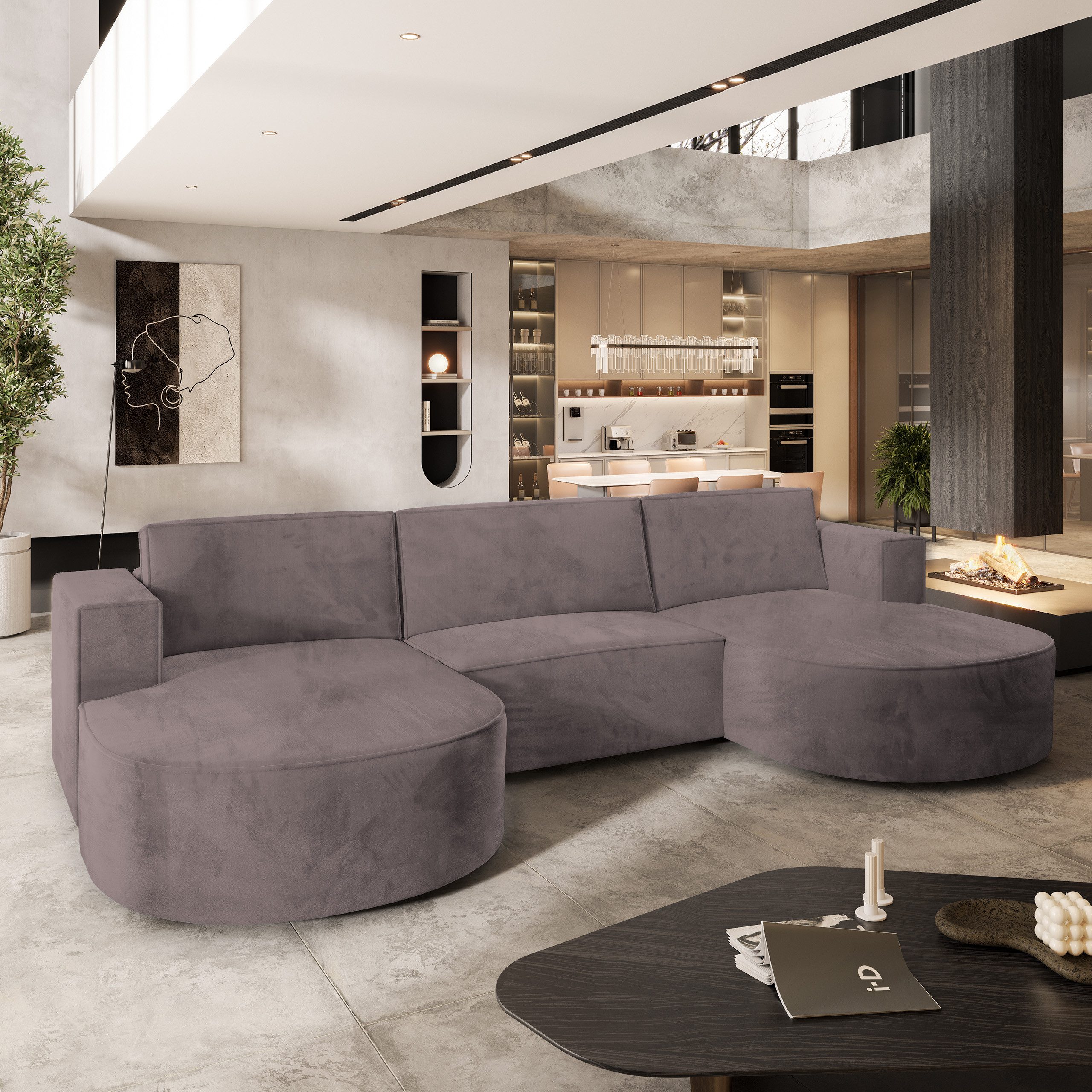 Masseno Ecksofa VEZZO mit Schlaffunktion U-Form, Sofa mit Bettkasten