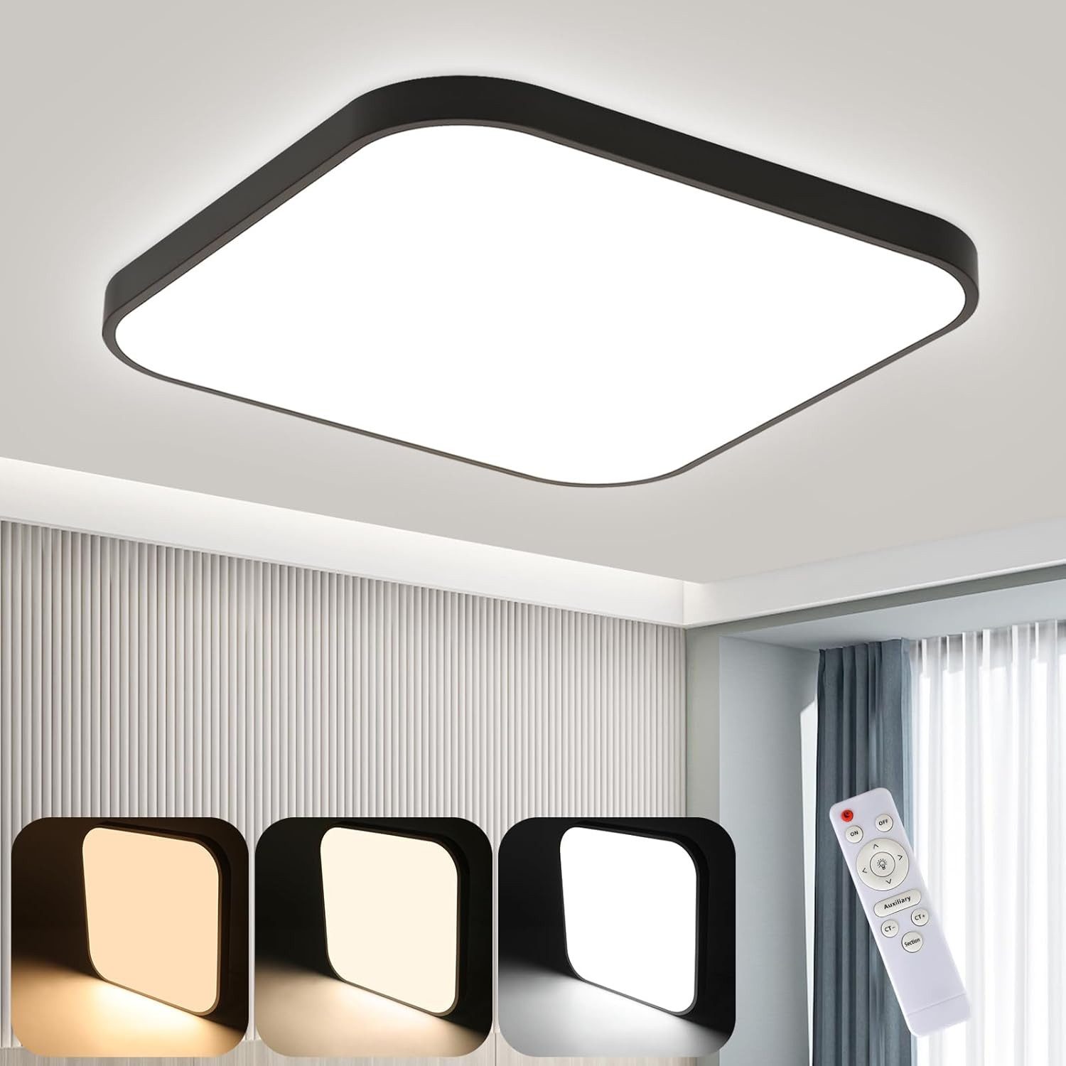 ZMH LED Deckenleuchte Wohnzimmer 27CM Quadratisch 15W 3000-6500K Deckenlamp günstig online kaufen