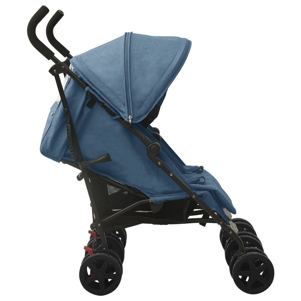 vidaXL Kombi-Kinderwagen Kinderwagen Kinderkarre Buggy Zwillings-Geschwisterwagen Marineblau St