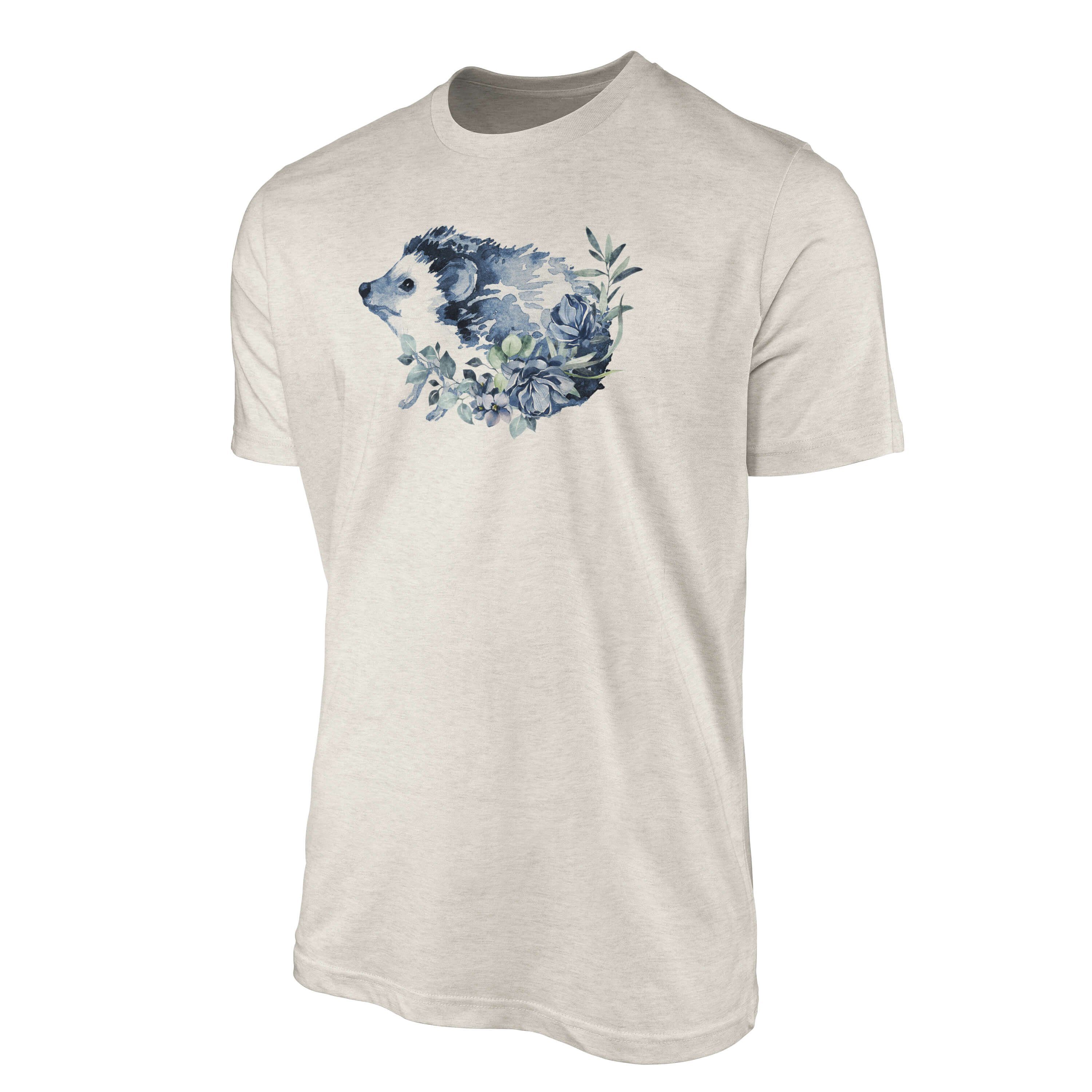 Sinus Art Bio-Baumwolle Igel T-Shirt Herren erneuer (1-tlg) aus Motiv gekämmte 100% Aquarell Shirt T-Shirt Ökomode Nachhaltig