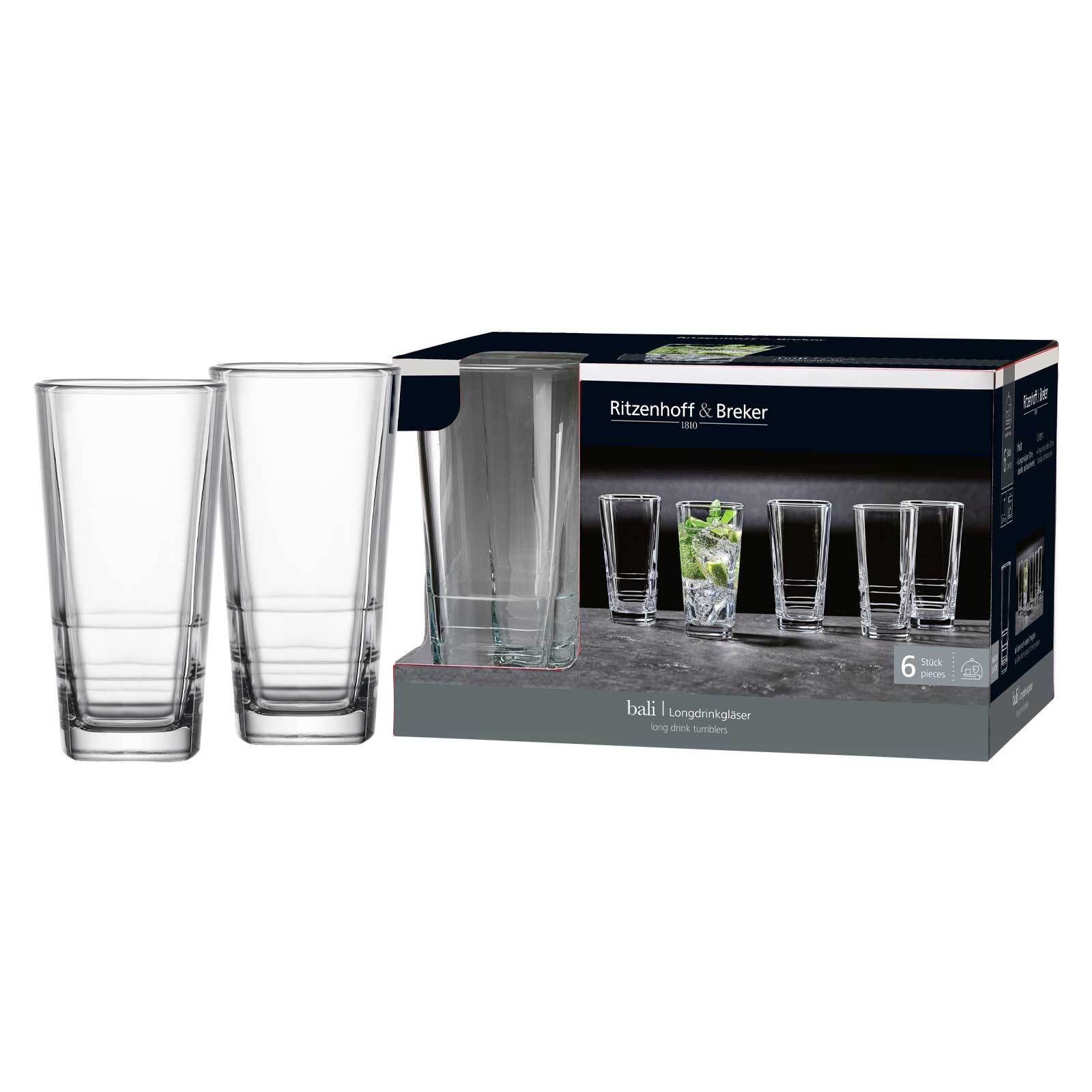 Ritzenhoff & Breker Longdrinkglas Bali Longdrinkgläser 370 ml 6er Set, 6-tlg., Glas