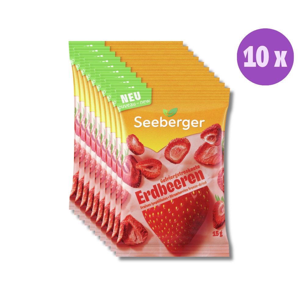 Seeberger Snacks Trockenfrüchte Seeberger gefriergetrocknete Erdbeeren Multipack - 10 x 15 g