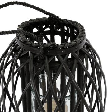 ECD Germany Kerzenlaterne Laterne Ried Rattan Windlicht Retro-Laterne Korbgeflecht Gartenlaterne, 60xØ27cm Henkel Schwarz Seilfaser Flechtoptik Rattan Retro-Laterne