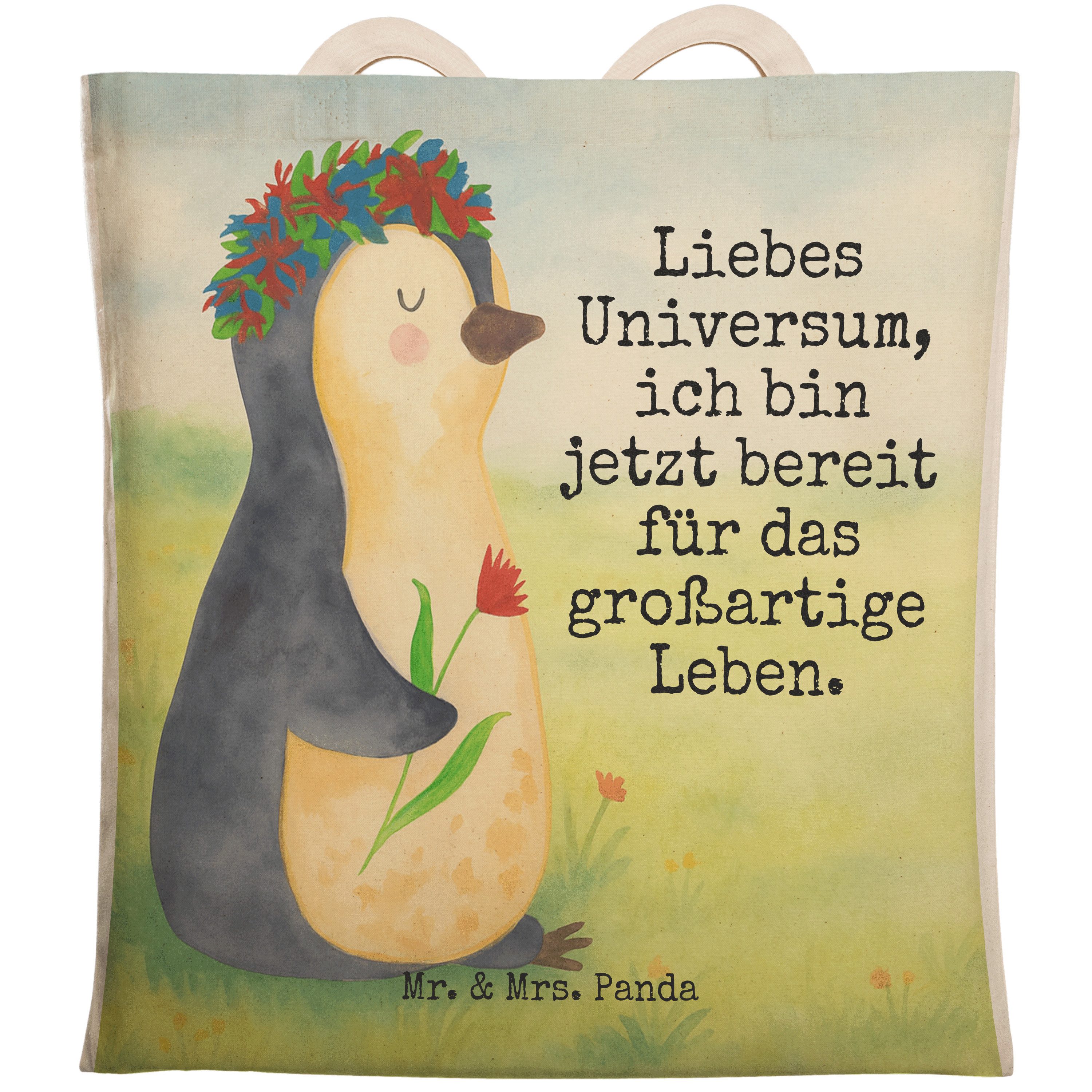 Tragetasche Pinguin Blumen Design, Tote Bag, Weiß, Einkaufstasche, Tragetasche, P