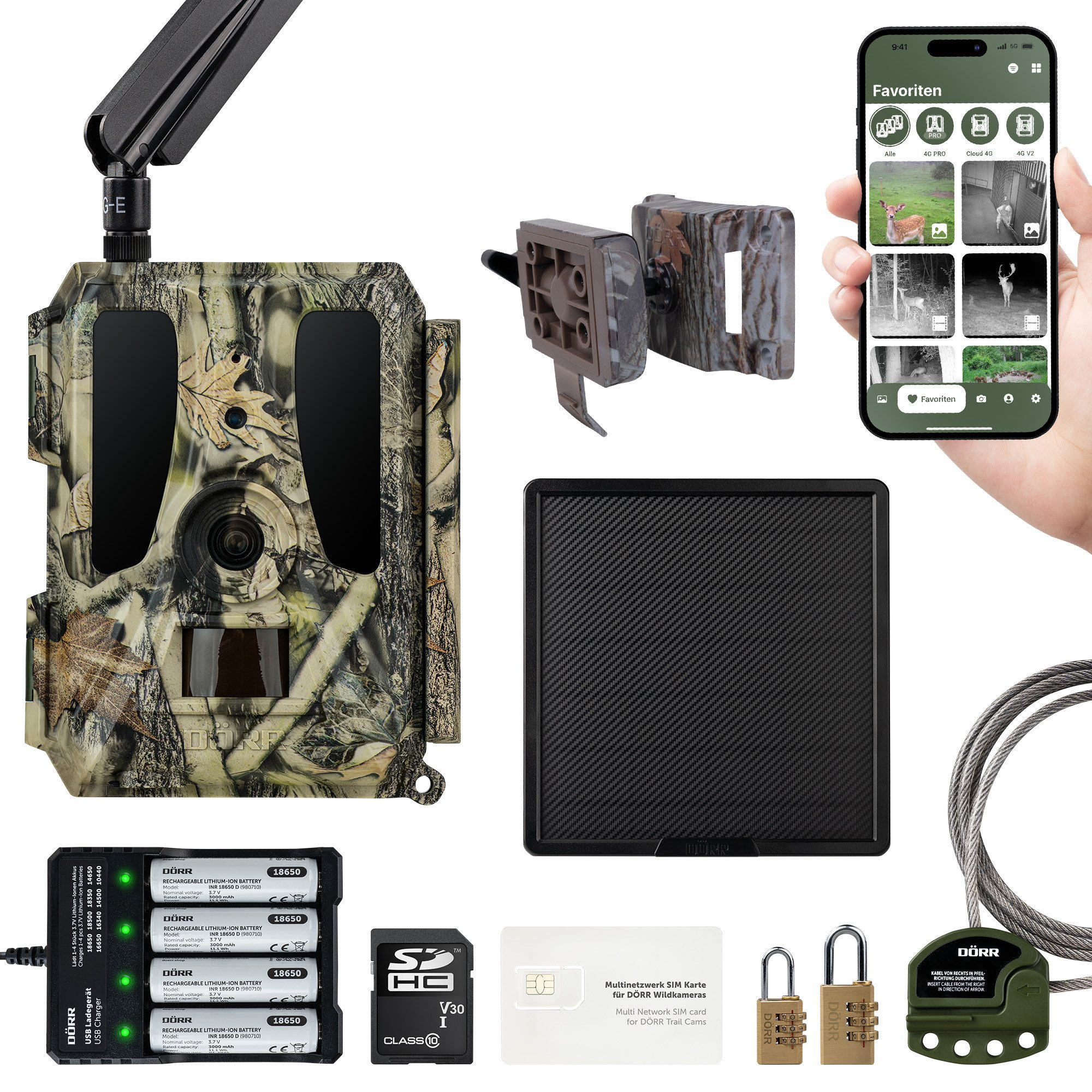 Dörr Wildkamera DÖRR Cloud Pro 4G Überwachungskamera, 60° & 100°, AA & Wiederaufladbar (Außenbereich, Innenbereich, Kein SIM-Lock, kein Abozwang, kostenlose DÖRR Cloud App)