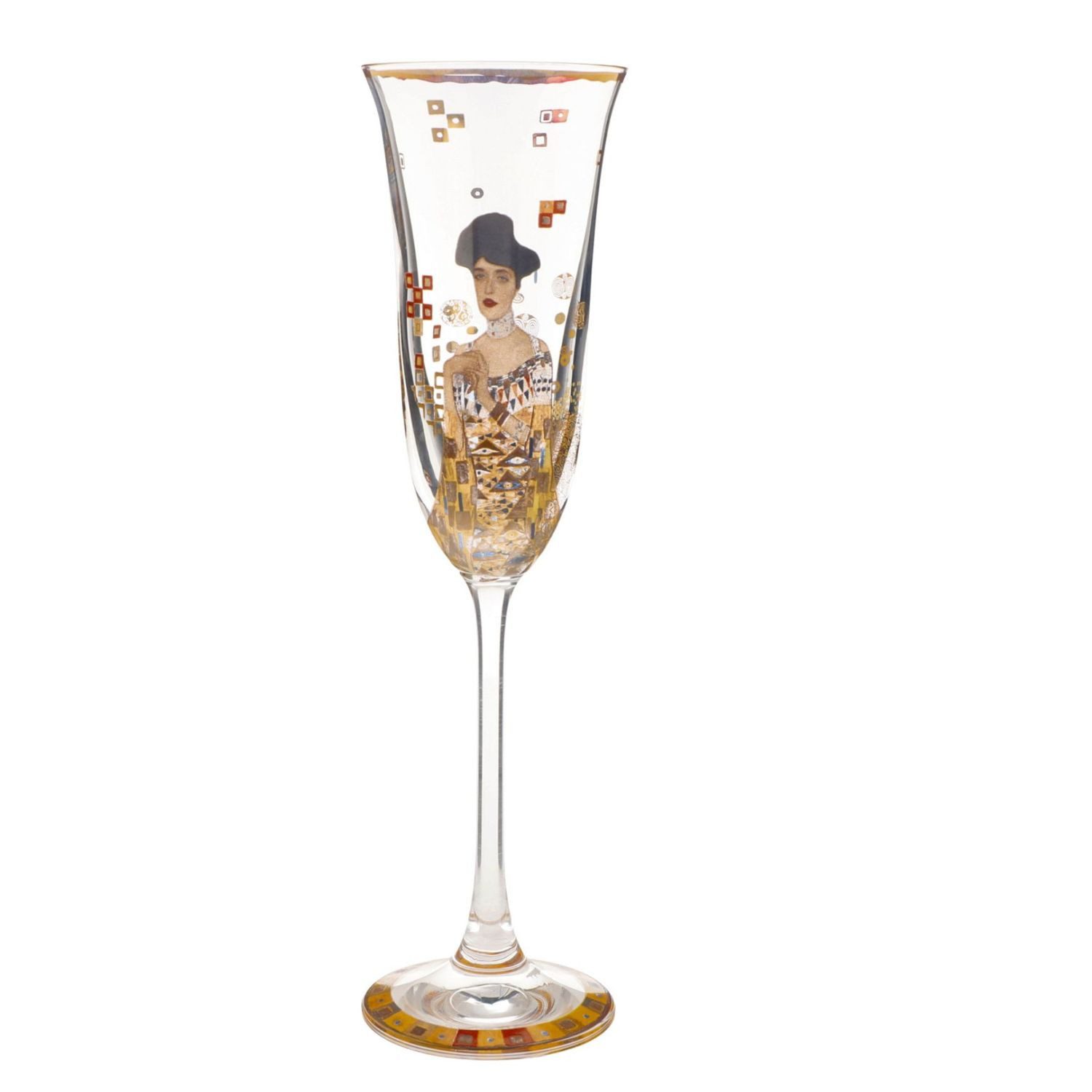 Goebel Sektglas Gustav Klimt, Glas, Echtgolddekor, Mehrfarbig, Adele Bloch-Bauer, H: 24cm