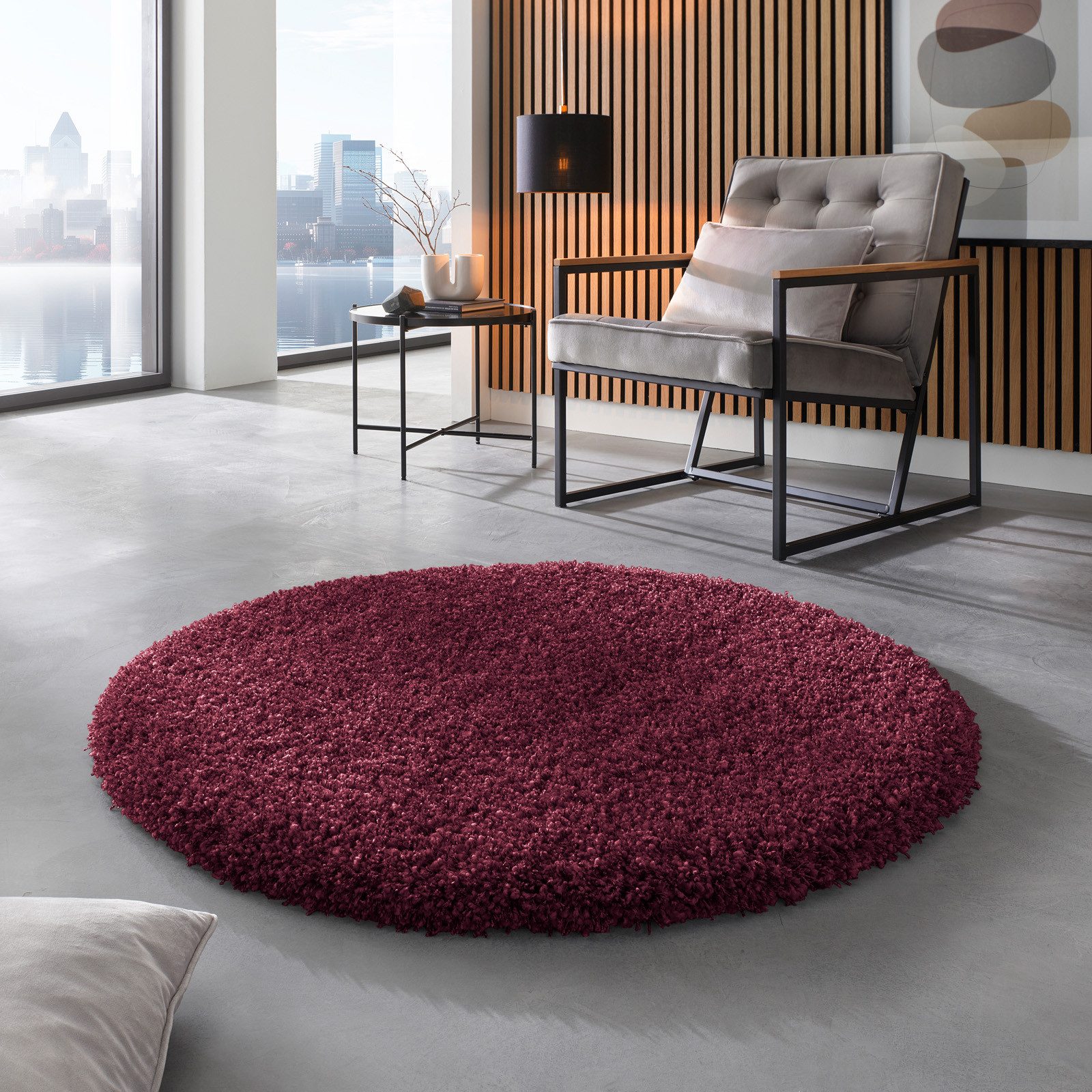 TaraCarpet Langflor-Teppich Ragolle Twilight, rund, Höhe: 60 mm, Shaggy Hochflorteppich bordeaux rot Wohnzimmer Schlafzimmer 120 rund