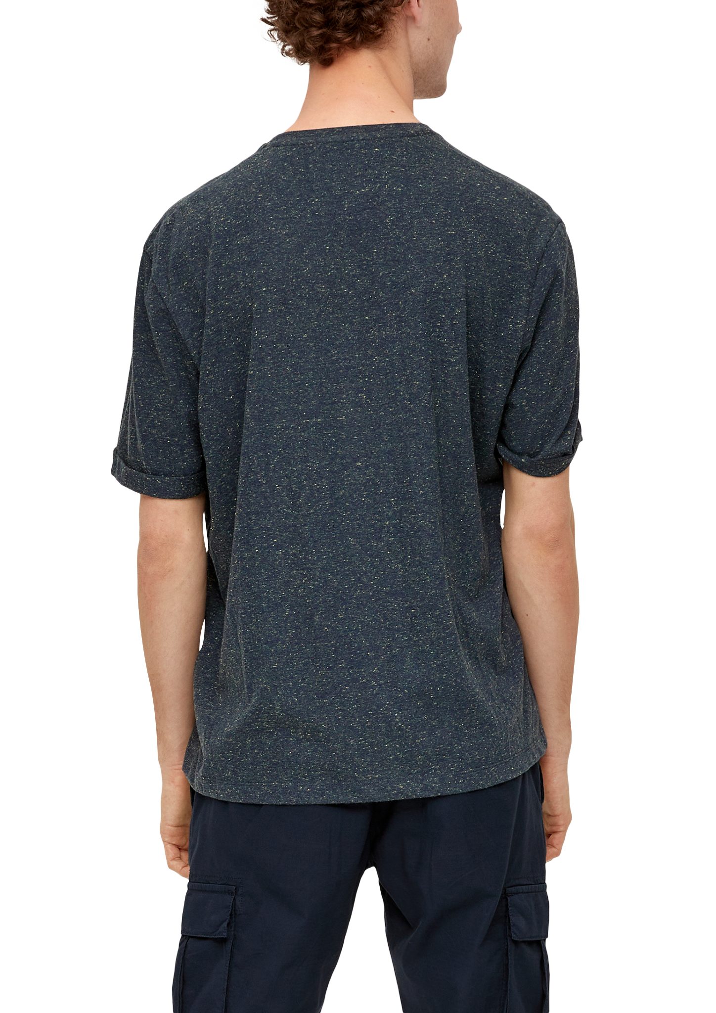 s.Oliver Kurzarmshirt Meliertes Frontprint navy T-Shirt mit