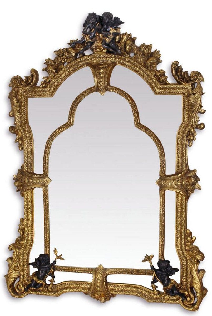 Casa Padrino Barockspiegel Barock Spiegel Gold / Schwarz 101 x H. 138,5 cm - Prunkvoller Wandspiegel im Barockstil