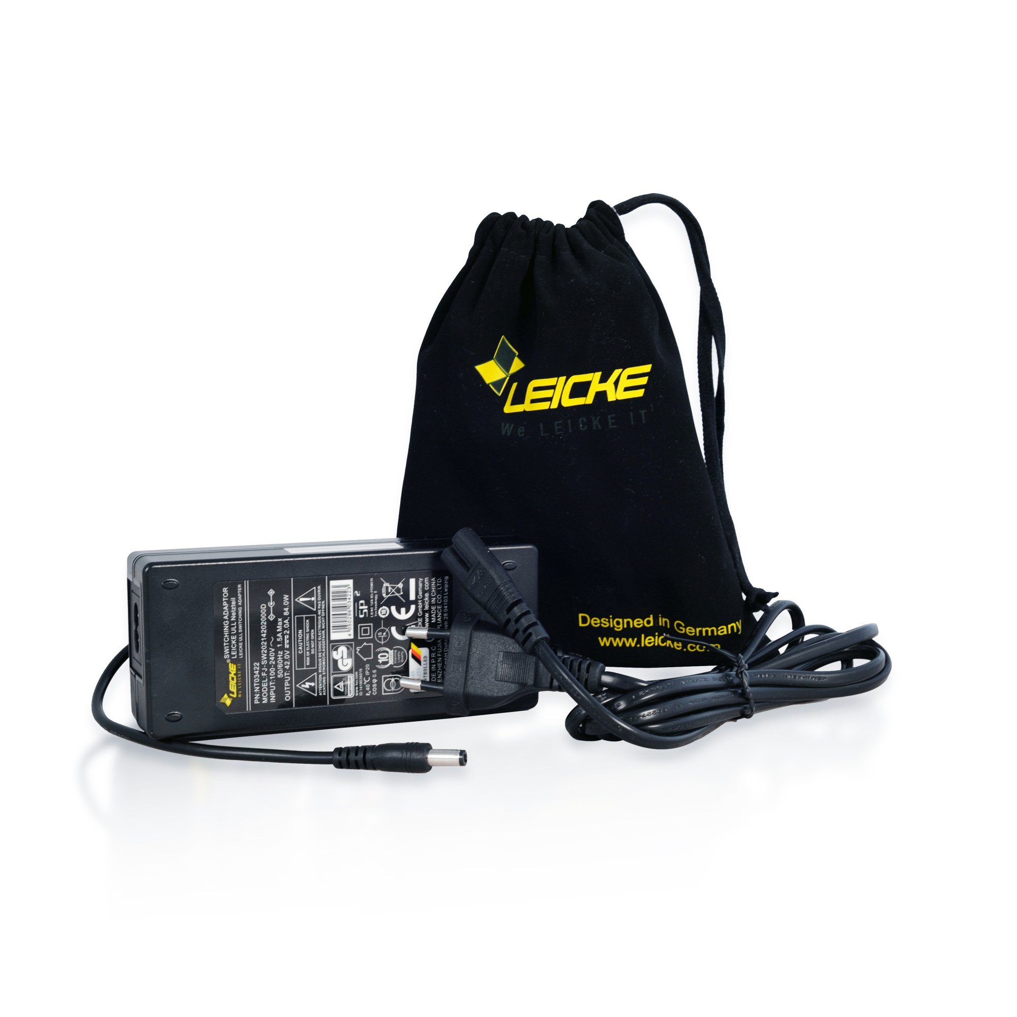 Leicke Ladegeräte für E-Scooter 42V36V 2A 84W mit Rundstecker 5.5x2.1mm Akku Netzteil (für E-Roller, Elektrofahrräder baugleich Ladegerät für Scooter TÜV)