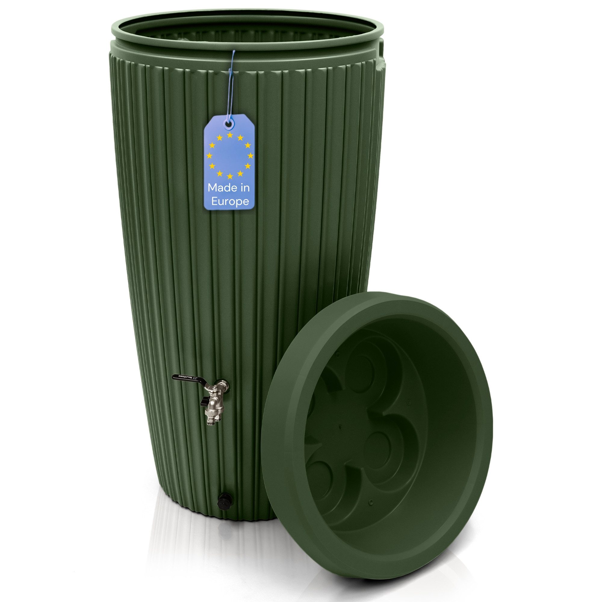 Regentonne 240 Liter [RainCatcher] Messing Wasserhahn & Deckel Regenfass