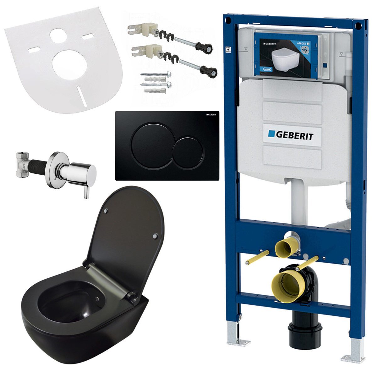 GEBERIT Tiefspül-WC GEBERIT-AL6612-SET, Spülrandloses Hänge-WC Komplettset mit Taharet-/Bidetfunktion