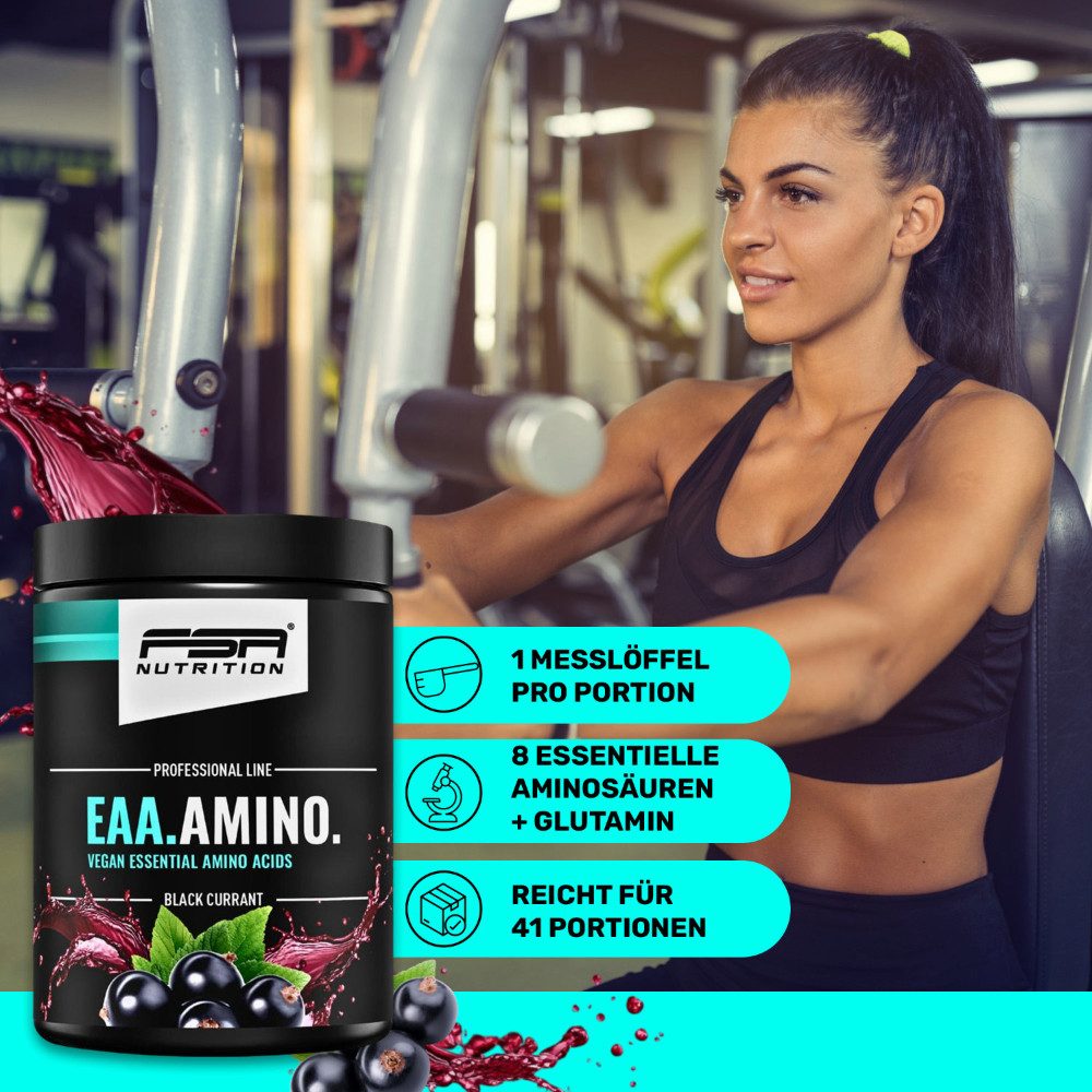FSA NUTRITION EAA Amino - Aminosäuren Komplex hochdosiert - vegan - Johannisbeere Pulver, 500 g