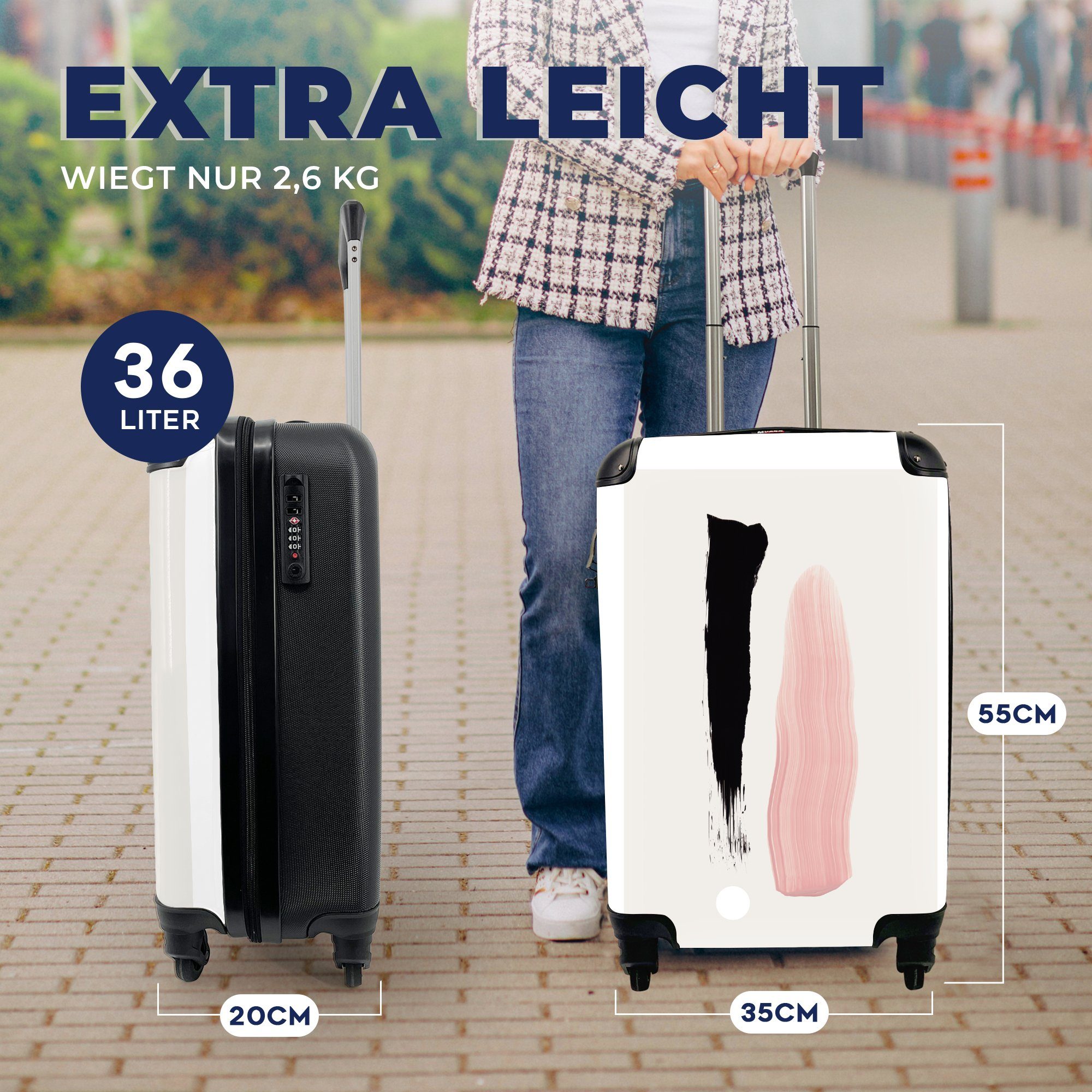 Reisekoffer Pastell 4 Reisetasche rollen, Handgepäckkoffer Rollen, mit Handgepäck für Ferien, Trolley, Gestaltung, MuchoWow - Farbe -