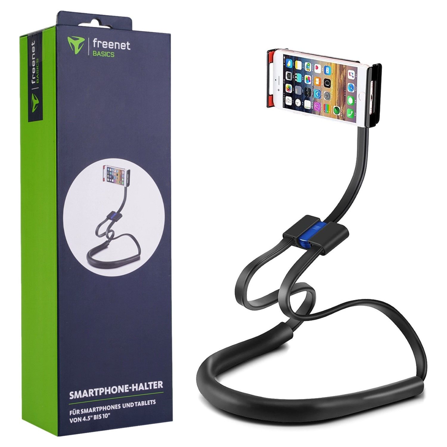 freenet TV Tablet-Halterung Basics Handy-Halterung Nackenhalterung, (Hals Halter Smartphone Tablet POV VLOG Selfie Bett 360-Grad)