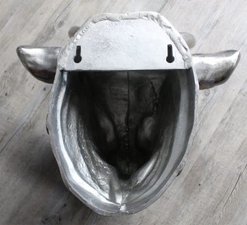 Arnusa Wanddekoobjekt Bullenkopf 56x50x42 cm aus Aluminium 11 kg Skulptur, Wohnzimmerdekoration Wanddekoration Groß Silber