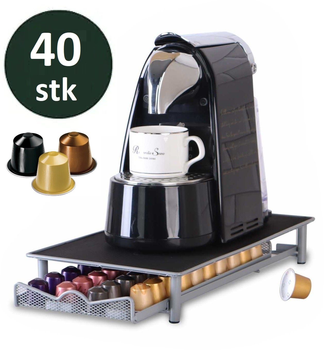 Rungassi Kapselhalter Kaffeekapsel Ständer Kapselspender Schublade 40 Kapseln Nespresso N01