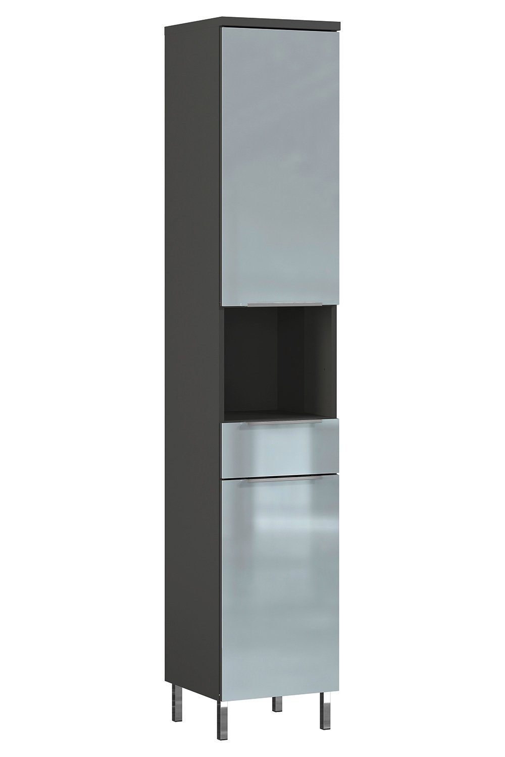 1 cm, mit CORUS, Schublade und H Vito Hochschrank Türen 2 Glasfront Graphit 183 Dekor,