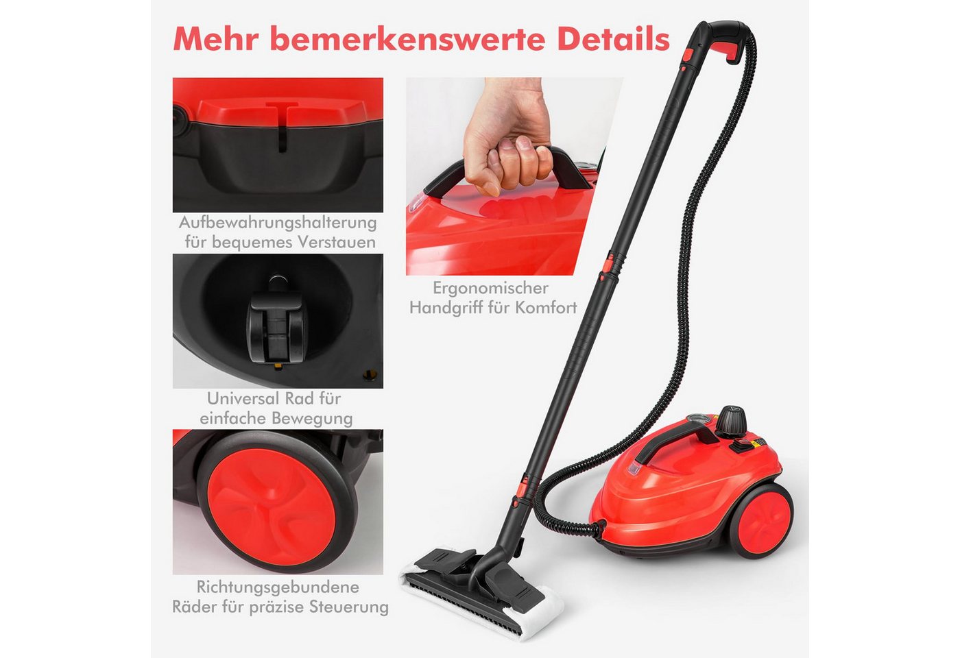 COSTWAY Dampfreiniger mit 1,8 L Tank, 13 Zubehörteile, bis 108m², 2000,00 W