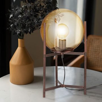 etc-shop Kugelleuchte, Leuchtmittel nicht inklusive, Nachttischleuchte Tischlampe Schlafzimmerleuchte Glaskugel braun Retro