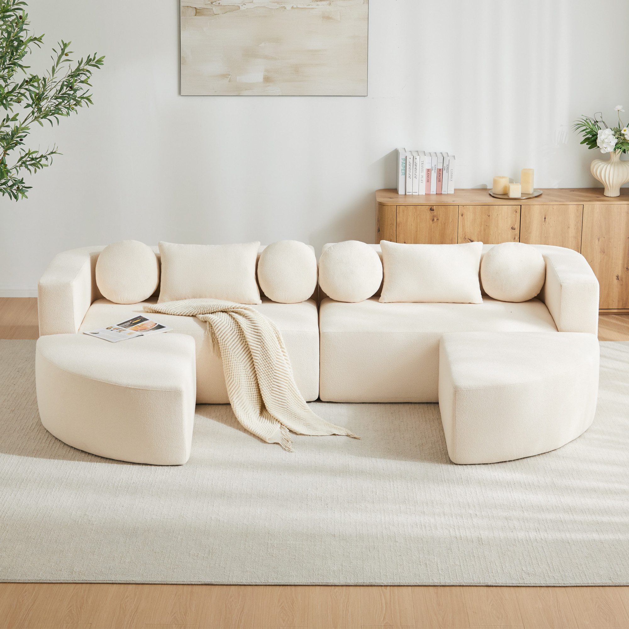 Ulife Schlafsofa Modulare Schlafcouch mit Schlaffunktion, vollkomprimierte Cloud Couch, Chenille-Bezug, montagefrei, Maße: B 292 x T 165 x H 68 cm
