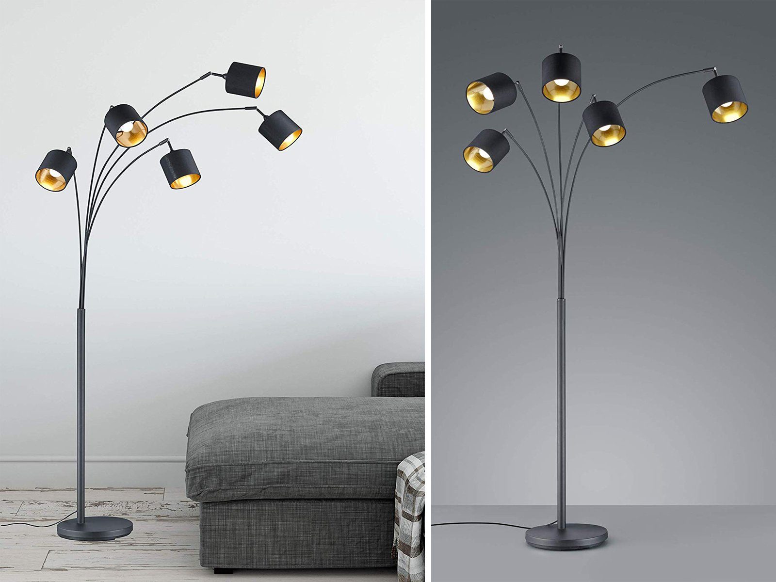 meineWunschleuchte LED Stehlampe, Dimmfunktion, LED wechselbar, Warmweiß, Große ausgefallene moderne Designer-lampen Lampenschirme Stoff H 200cm Schwarz-Gold