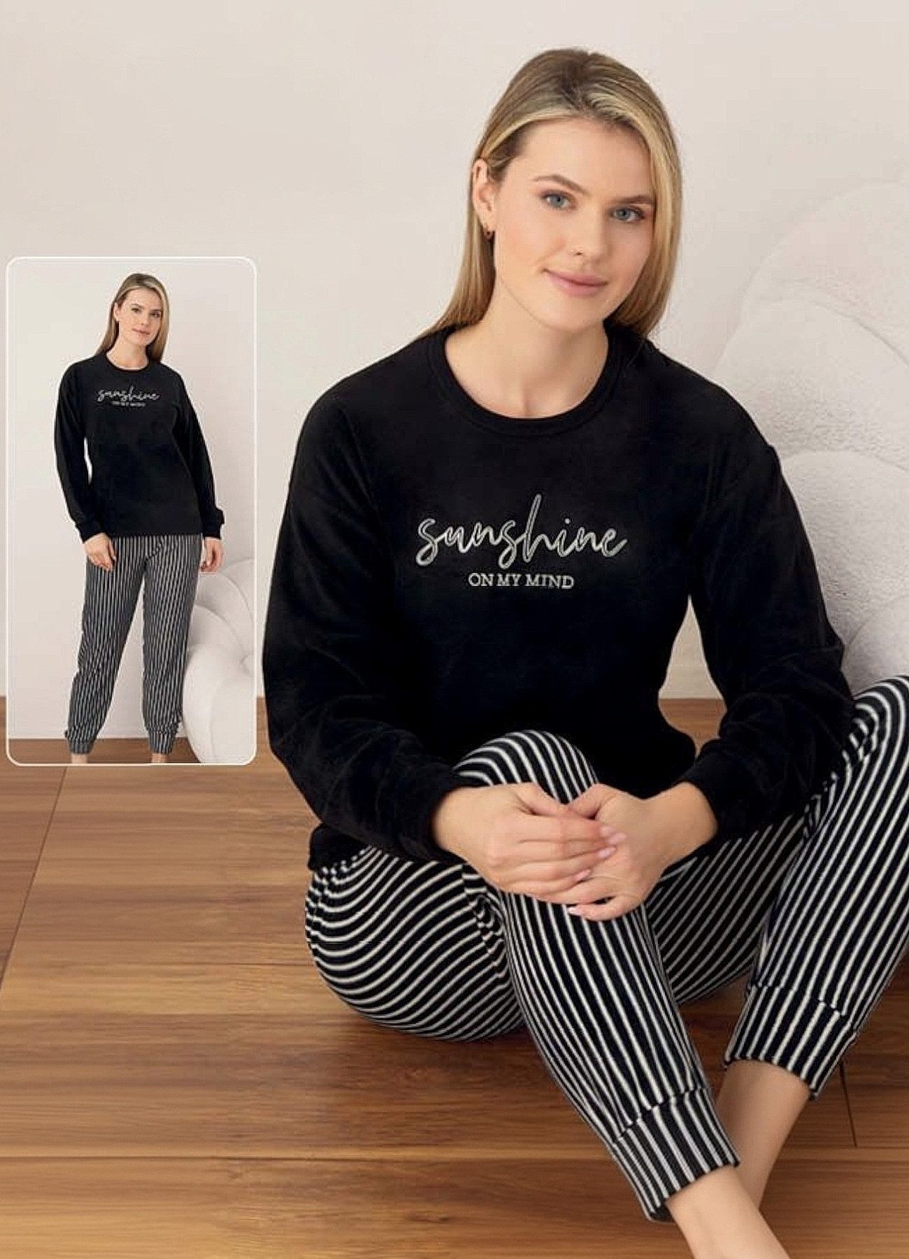 fashionshowcase Pyjama Damen Velours Schlafanzug Soft günstig online kaufen