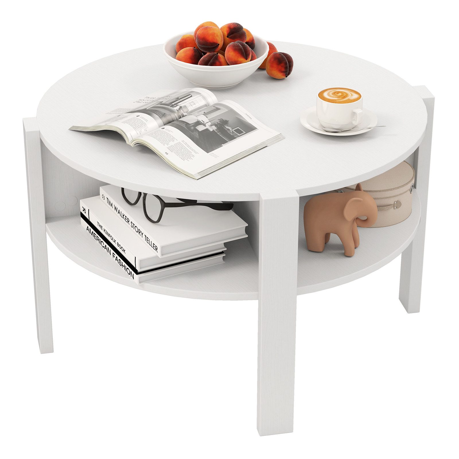 COSTWAY Couchtisch, Rund mit Stauraum, Wohnzimmertisch Holz, weiß günstig online kaufen