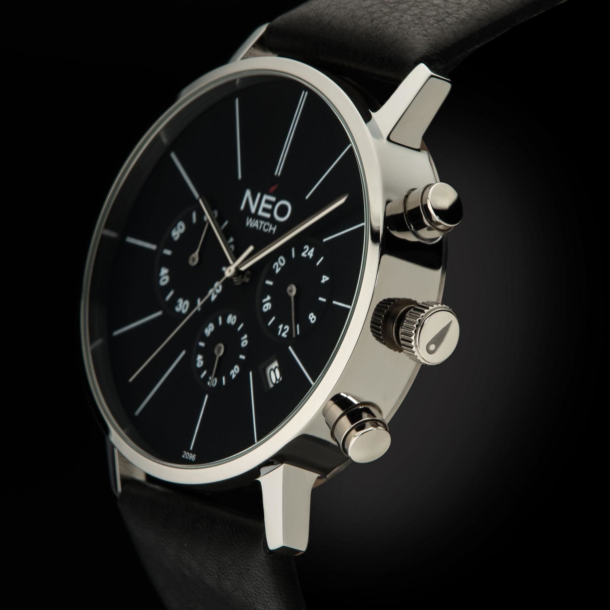 Neo Watch Chronograph Minimalism Schwarz N3-002, Chronograph, 24-Std. Anzeige, Datumsanzeige