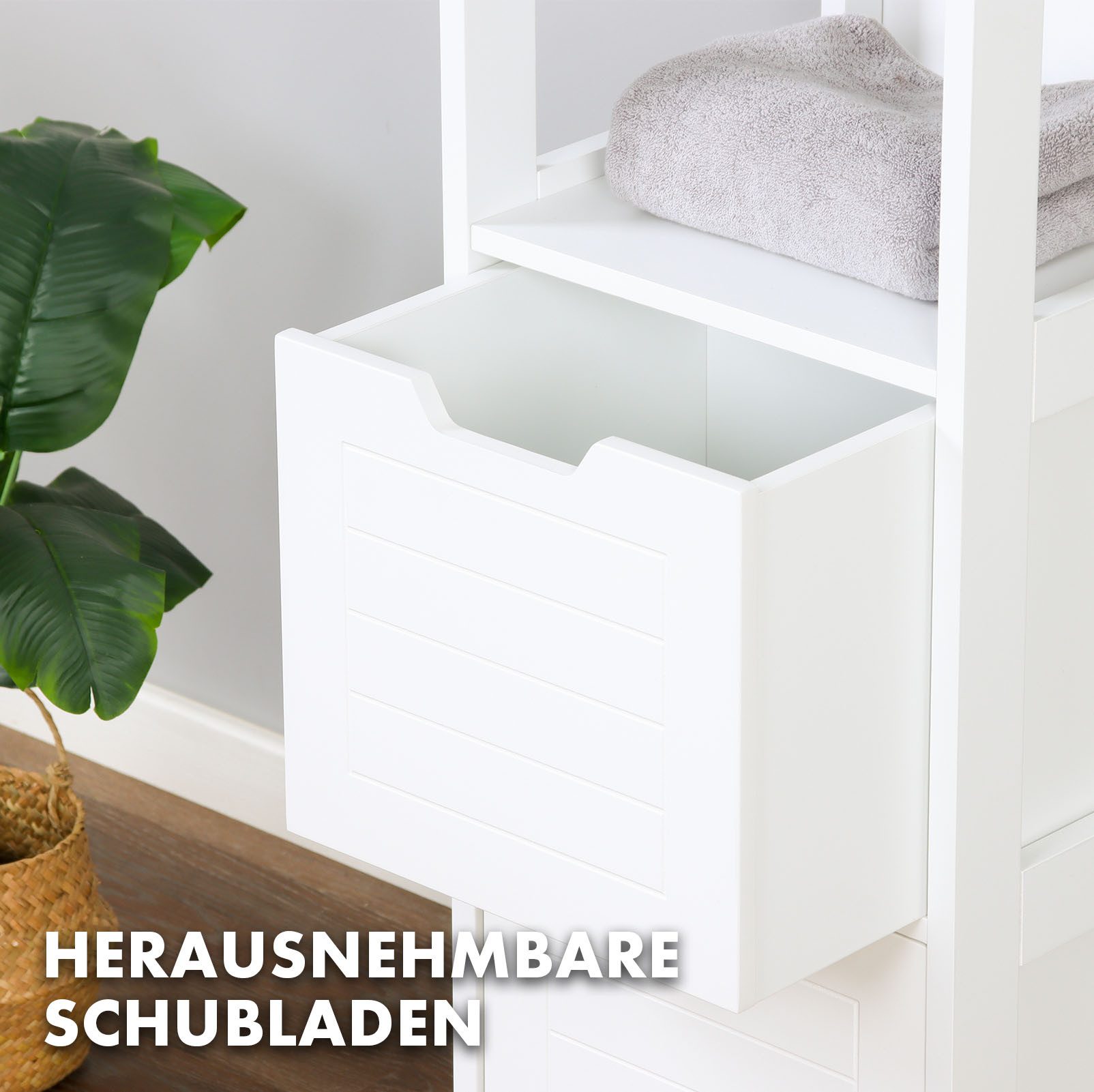Kubus Hochschrank für Badezimmer Vermont, Praktische Aufbewahrung in elegantem Design Drei Fächern für optimalen Stauraum