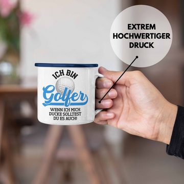 Trendation Thermotasse Trendation - Golf Geschenke Für Männer Frauen Kinder Lustig Emaille Tasse mit Spruch Golfspieler Emaille Tassen Damen Witzig