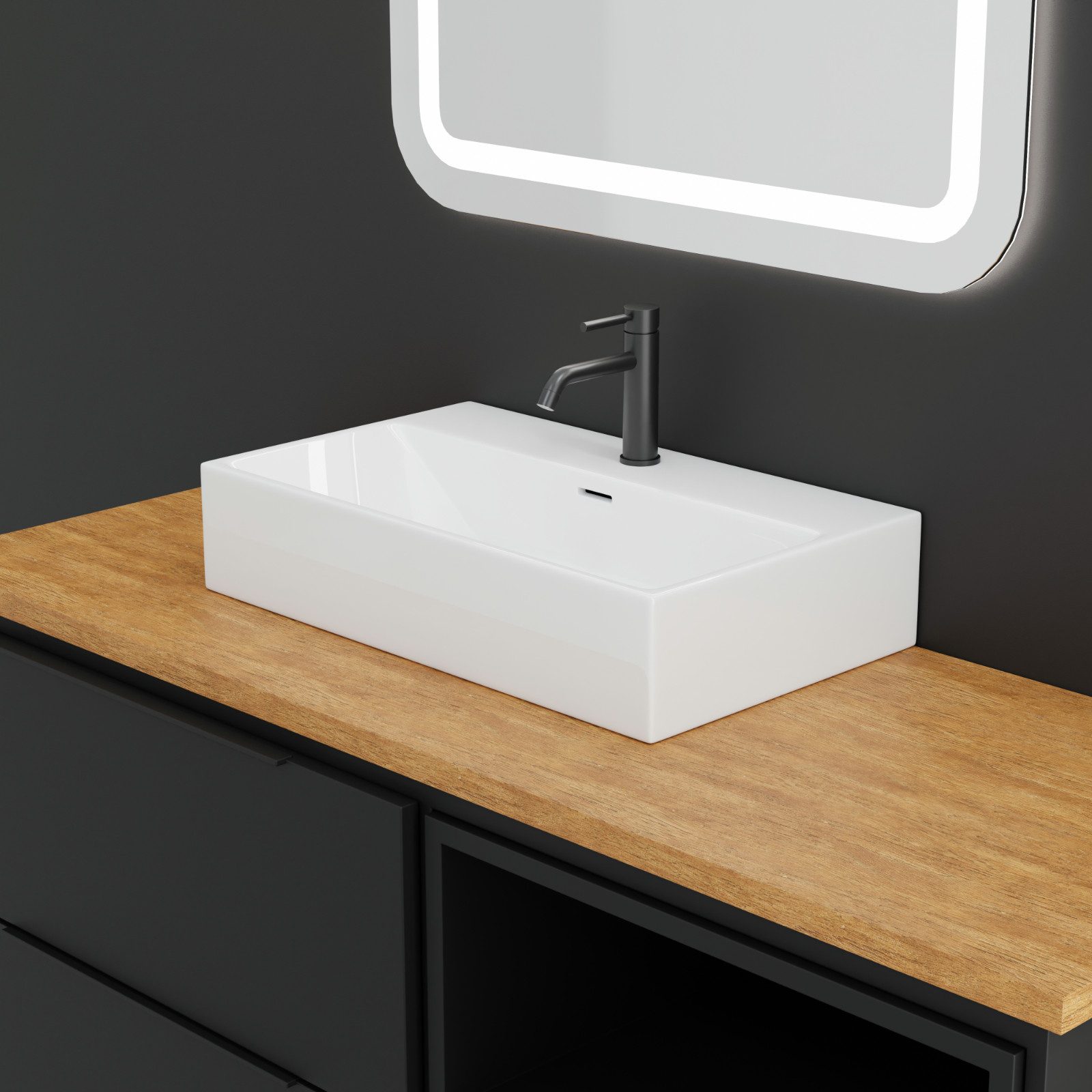 HAGO Waschbecken Keramik 60x36x13cm eckig Überlauf günstig online kaufen