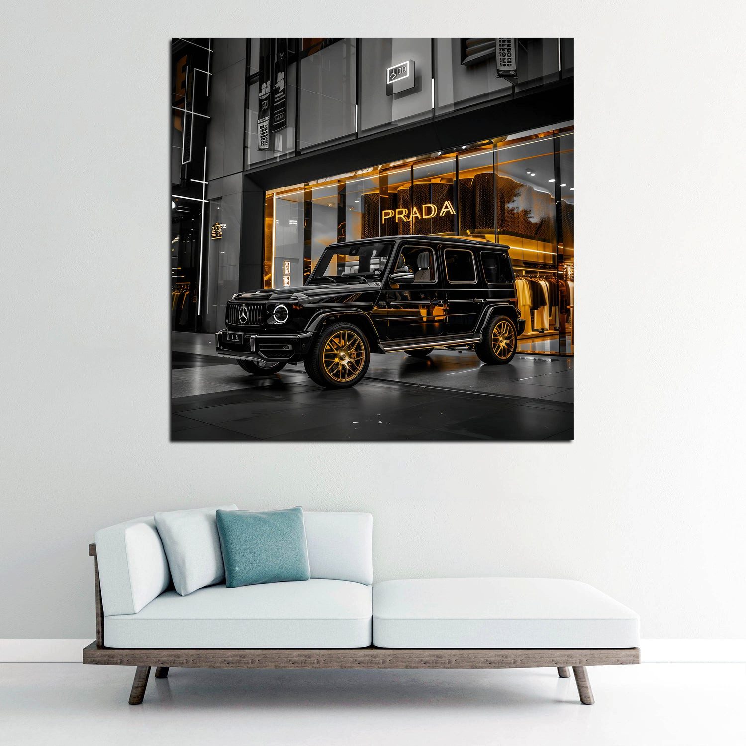 Artedinoi Leinwandbild Luxusauto Mercedes G-Klasse Mode Boutique Leinwandbild Wandbild Kunstd, Luxus-Geländewagen vor Boutique