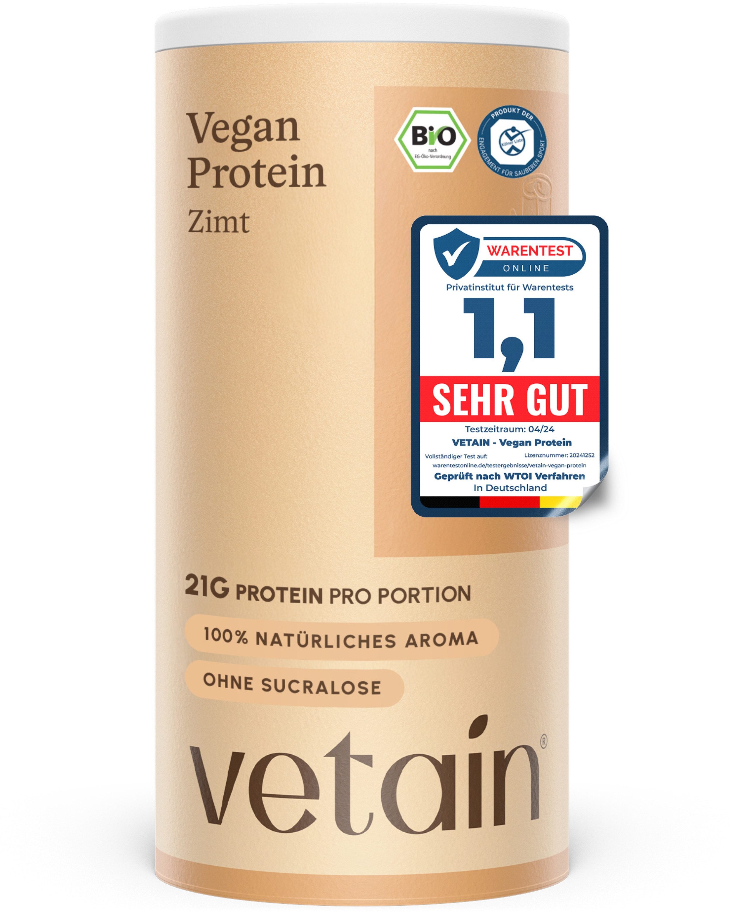 VETAIN Protein Pulver Vegan - Bio Protein Pulver, 540 g, Fermentiertes Erbsenprotein, ohne Stevia, Sucralose & Aspartam