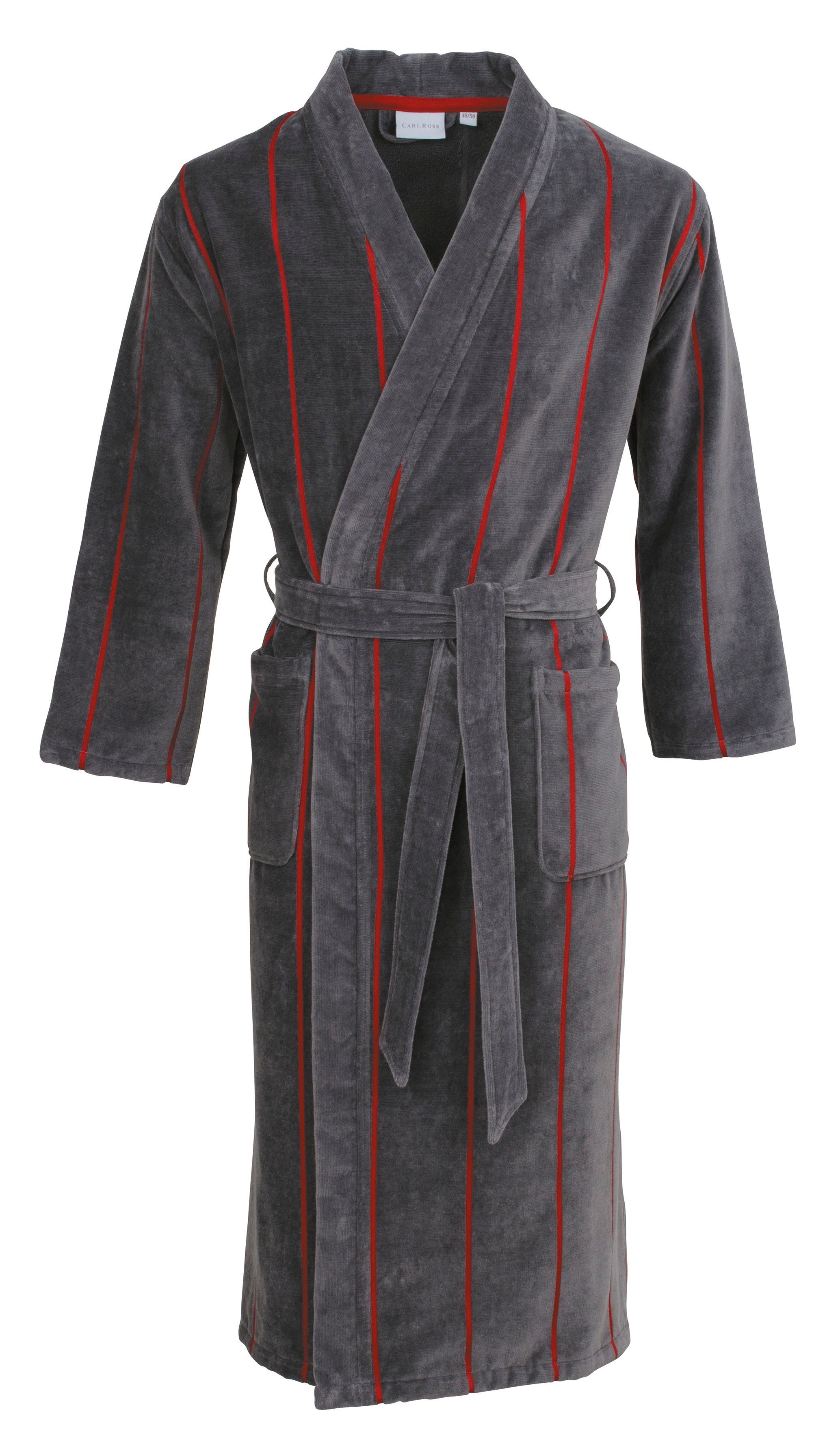 Carl Ross Herrenbademantel 530100, Langform, Velours, Kimono-Kragen, Gürtel, Langform