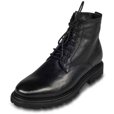 BRECOS Herren Lammfell Schnür-Stiefelette schwarz, Reißverschluß, durchgenäht Stiefel Handgefertigt in Italien