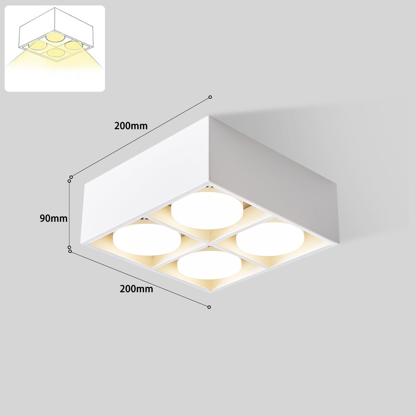 Deckenstrahler ZMH für 4 Flammig Esszimmer Wohnzimmer Aufputz LED LED Deckenleuchte 3000k, Büro Aufbaustrahler, mit Weiß integriert, Küche Flur, 20W fest Schwenkbar