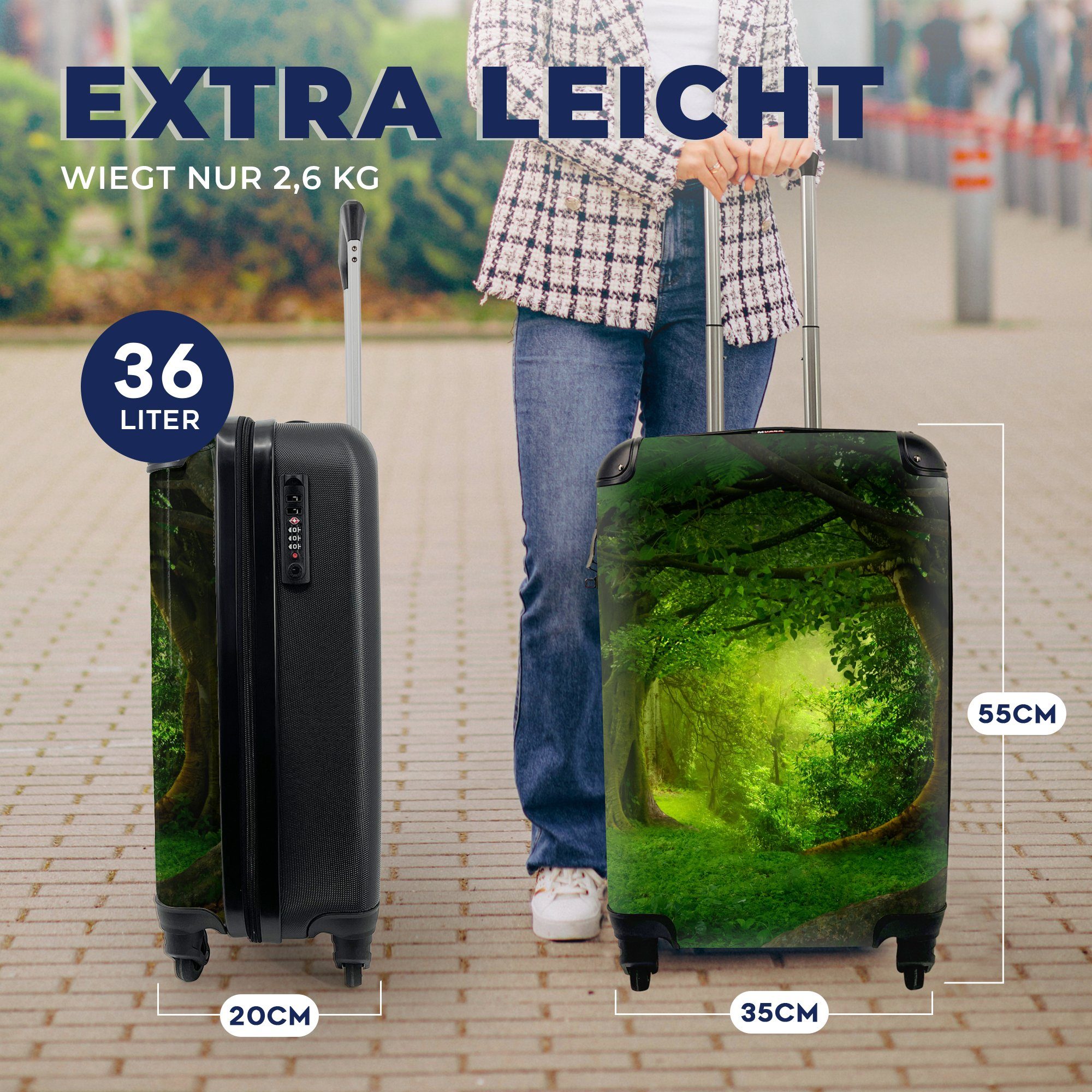 MuchoWow Handgepäckkoffer Wald - Natur, Landschaft für Ferien, Reisekoffer Rollen, mit rollen, - Reisetasche Handgepäck Bäume 4 Grün Trolley, - 