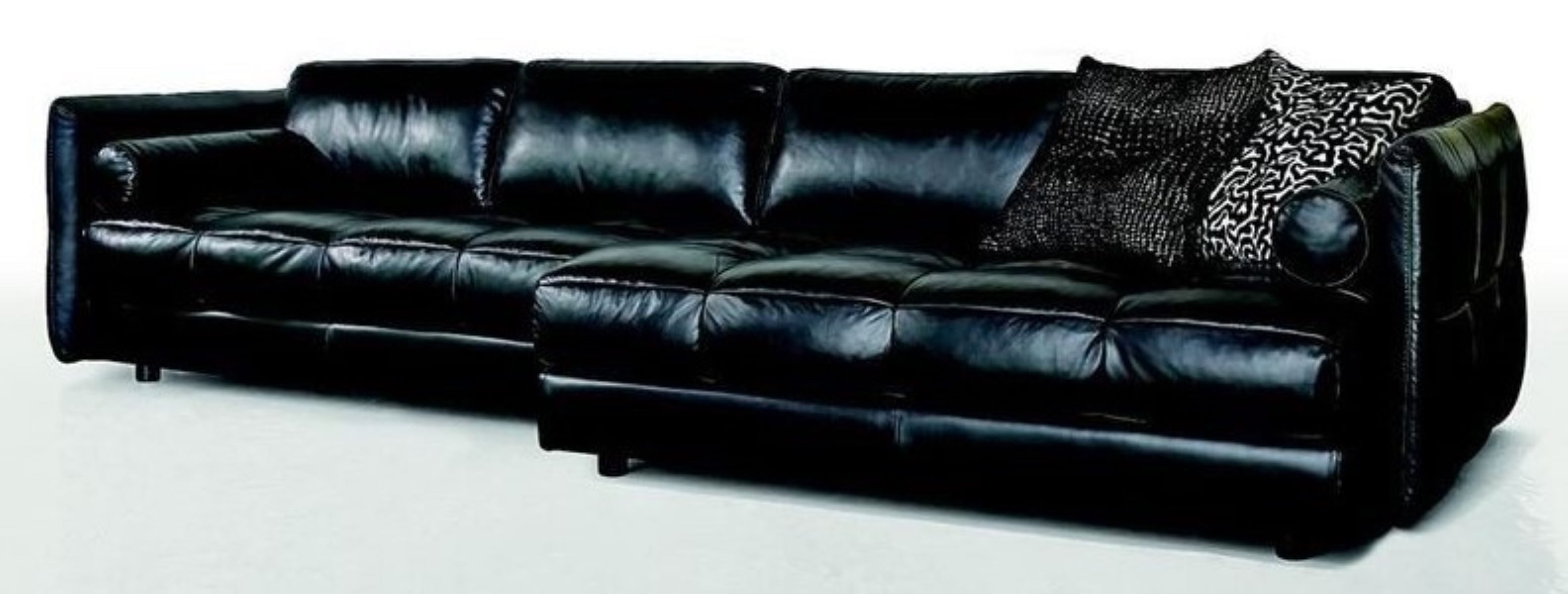 Xlmoebel Ecksofa Luxuriöses Ecksofa in Schwarz mit hochwertigem Lederbezug, Ecksofa, Hergestellt in Europa