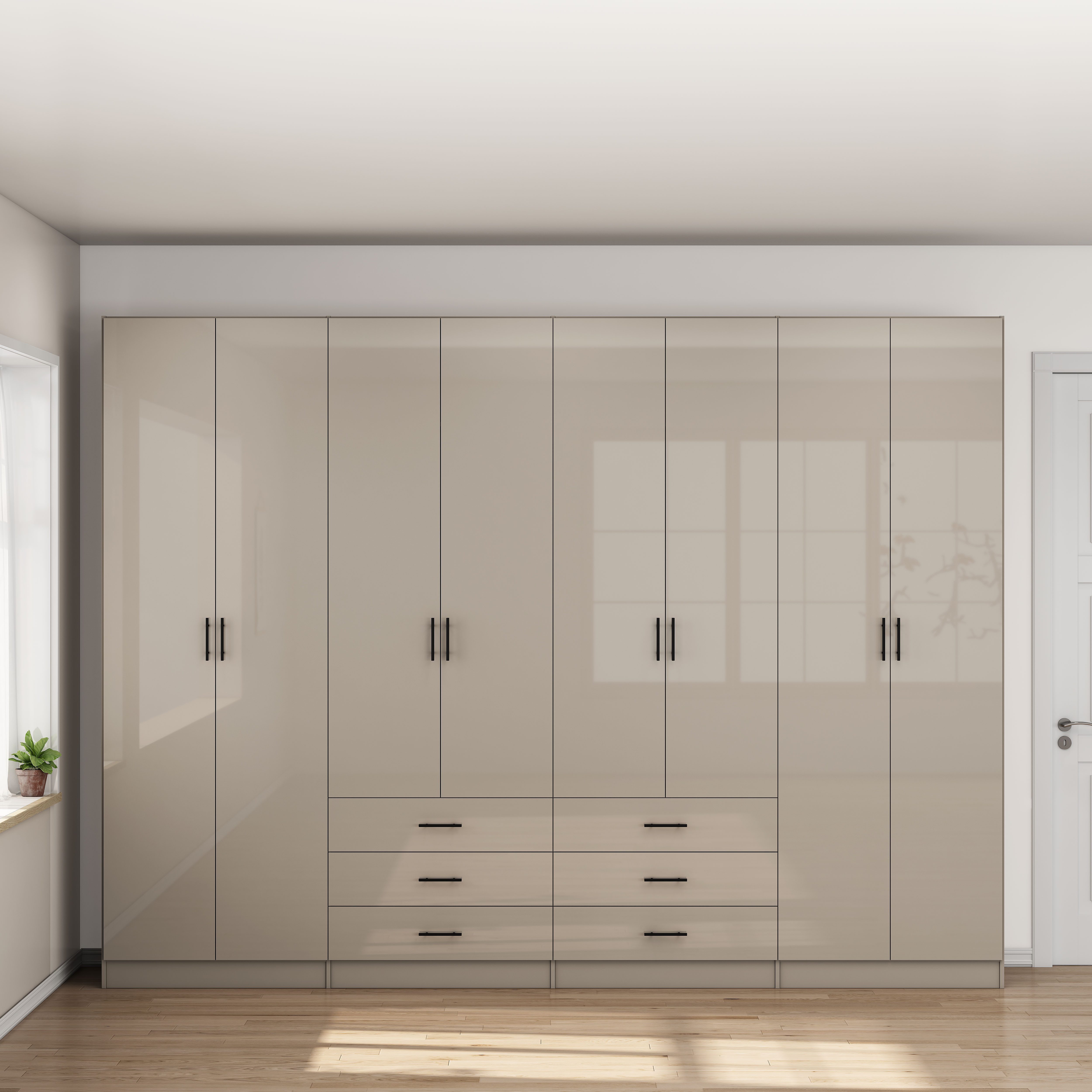 OTTO home Kleiderschrank Trento Schlafzimmerschrank Garderobe Schrank in hochglanz mit 8 Türen Drehtürenschrank mit perfekter Innenausstattung