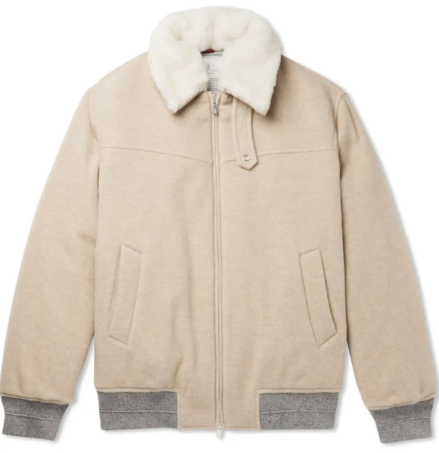 BRUNELLO CUCINELLI Bomberjacke Blouson Shearling-getrimmte Kaschmir Jacke 52/XL Weichem mongolischen Kaschmir und abnehmbaren Lammfellkragen