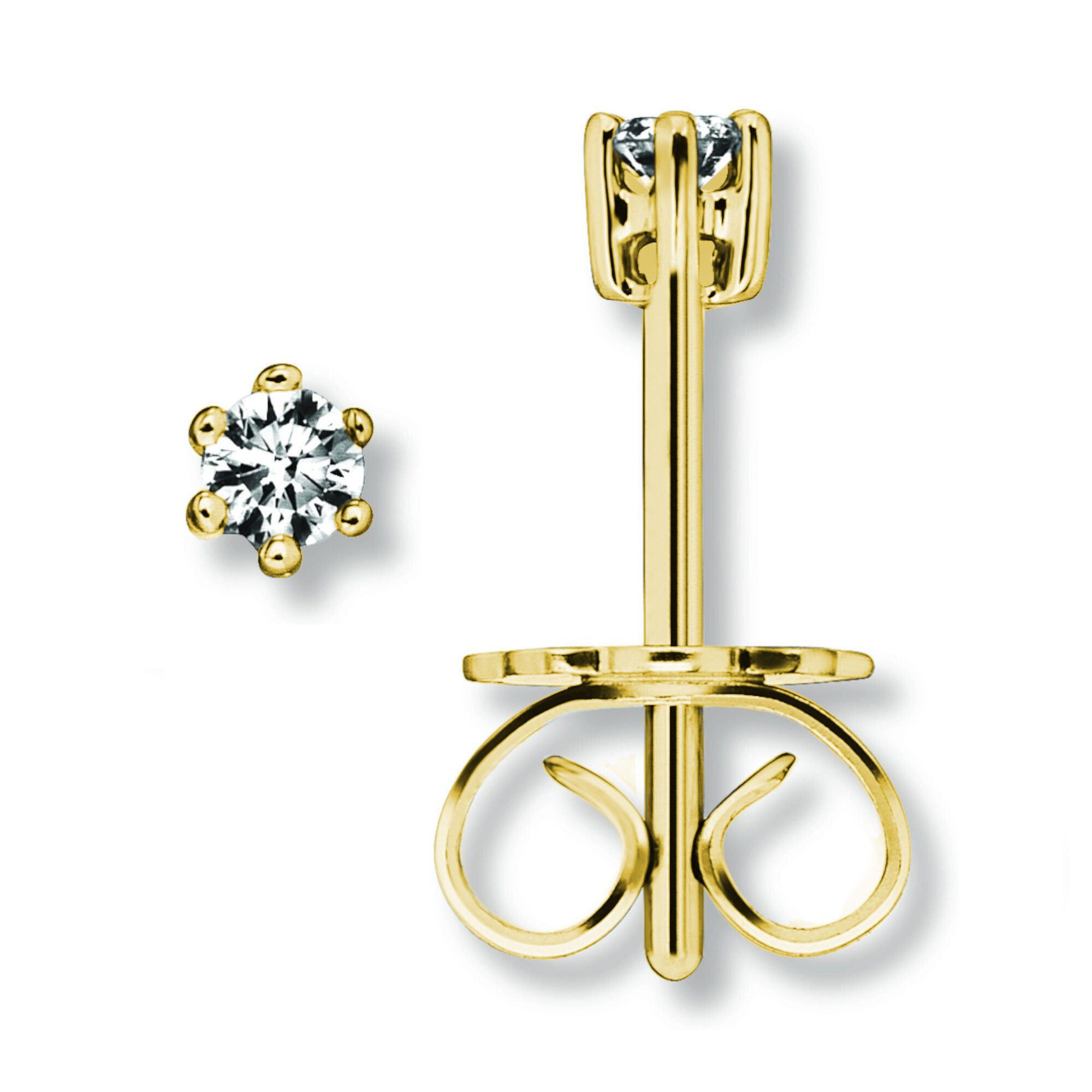 Ohrstecker Gelbgold, ONE Paar Schmuck Gold ELEMENT Ohrstecker 585 0.1 aus Diamant Ohrringe Brillant Damen ct