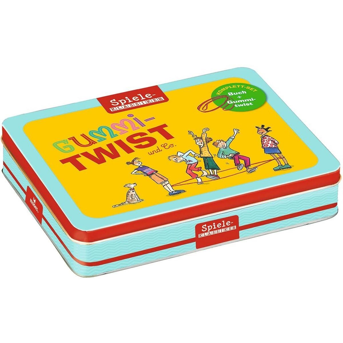 Moses. Verlag Spiel Spiele-Klassiker Gummitwist-Set mit Anleitungsbuch & Dose