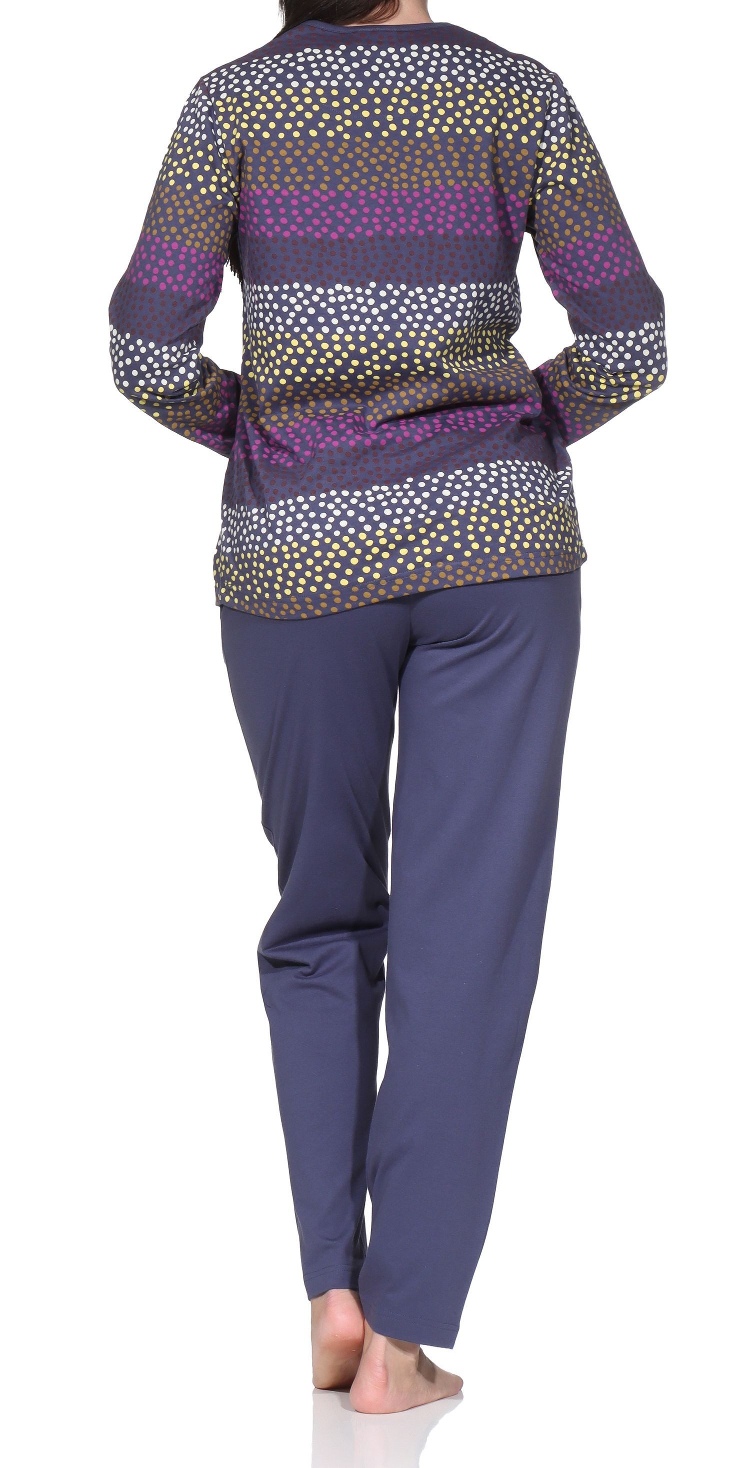 Normann Pyjama Normann Damen langarm Schlafanzug Pyjama in Streifen Punkte Optik – Bild 4 von 5