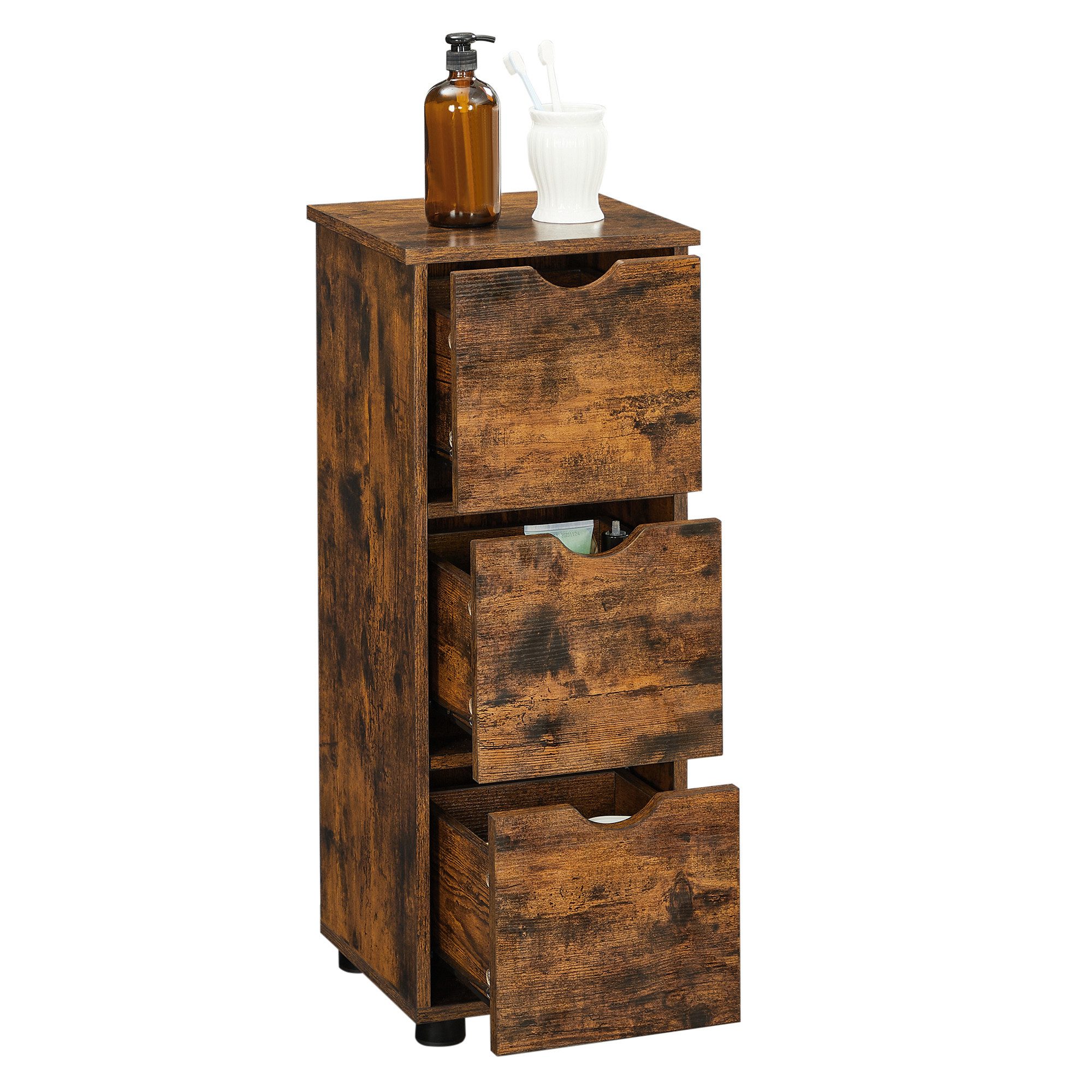VASAGLE Badkommode Badezimmerschrank, für Badezimmer, Wohnzimmer, Esszimmer, Küche, Badschrank, Beistellschrank, mit 3 Schubladen, 30 x 30 x 80 cm