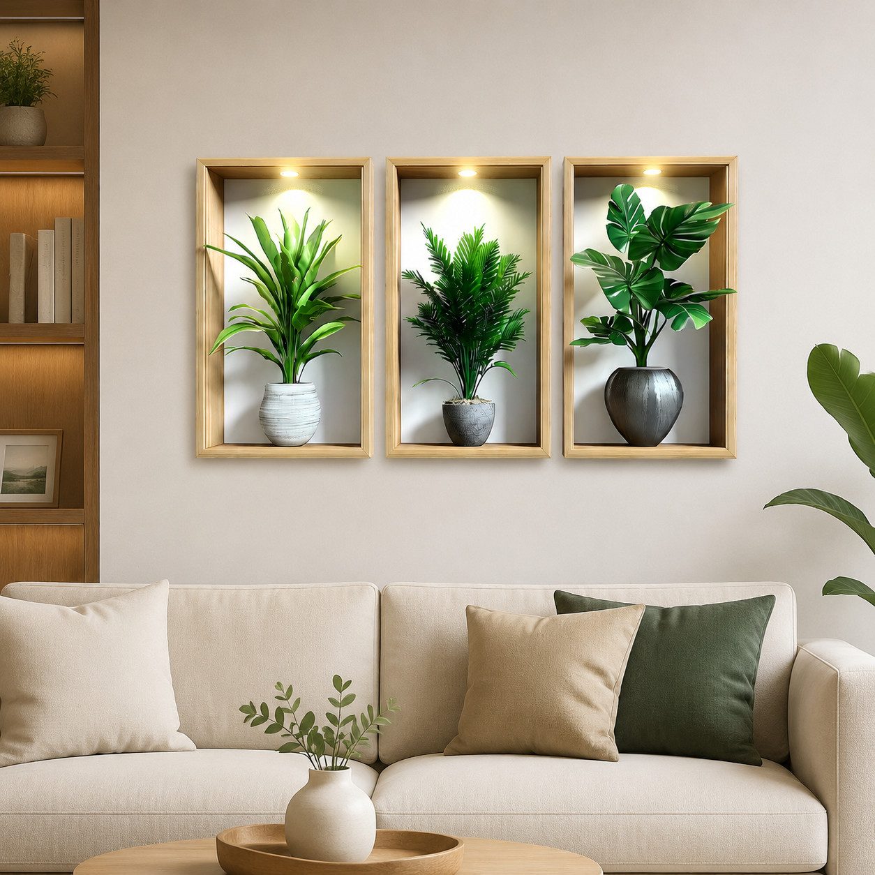 MOPUEA Wandsticker Wandtattoo 3 Stück Pflanzen-Wandaufkleber (3D grüne Topfpflanze wasserdichte Wandkunstaufkleber), für Wohnzimmer Schlafzimmer Badezimmer Küche Büro Dekor