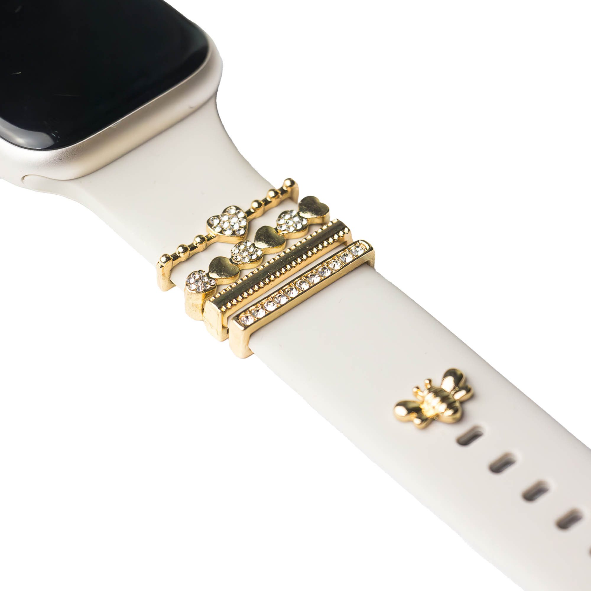 ARTVALL Smartwatch-Armband Apple Watch Charms Set 38/40/41mm & 42/44/45/49mm, Schmuck Anhänger für Silikon Armband Biene Pin Herzen & Strasssteine