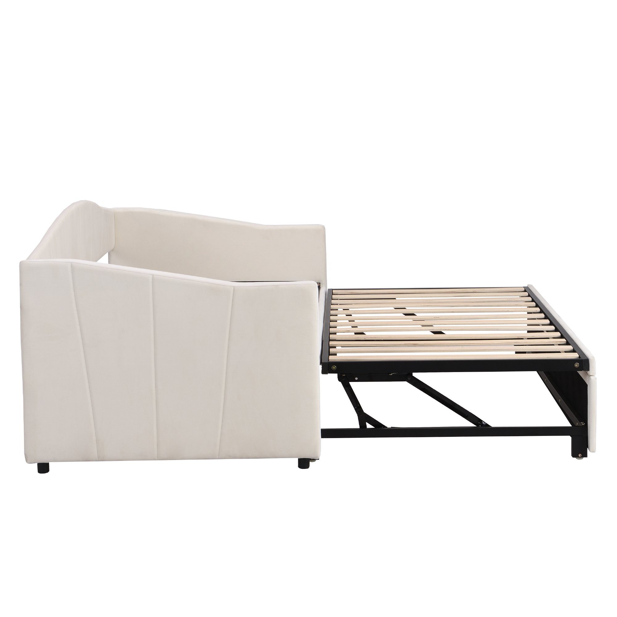 Ausziehbares SPLOE hautfreundlichem Polsterbett Matratze Schlafsofa Tagesbett aus Polsterbett Samtstoff), Ohne Schlafsofa Beige (mit HAUSS Kinderbett Lattenrosten, Multifunktionsbett