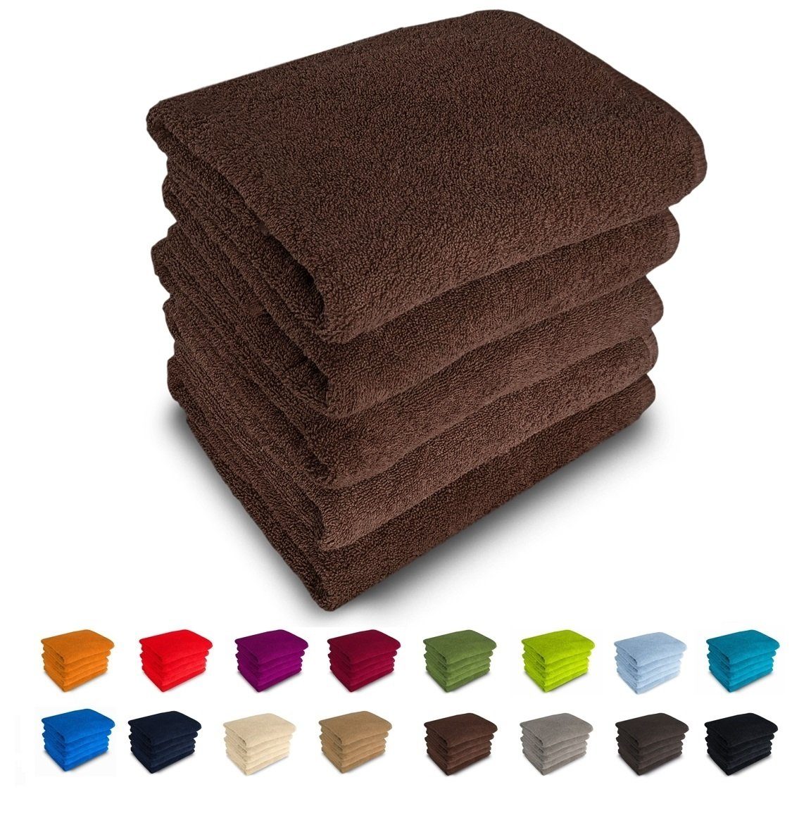 MatratzenL.A.B® Handtuch Set Rimini 500 g/m², 100% Baumwolle, (Duschtücher 70x140 cm Set, 5-tlg), Frotee, mit Aufhänger, 23 Farben, einzeln verpackt braun - 26